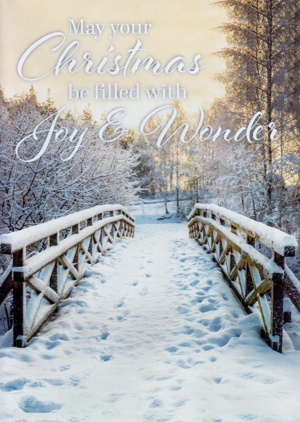 Christmas Footprints On A Snowy Bridge Greeting Card