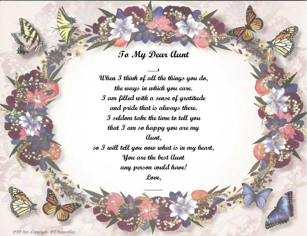 Personalized Poem Gift for that Special Aunt (See all 36+ styles available)