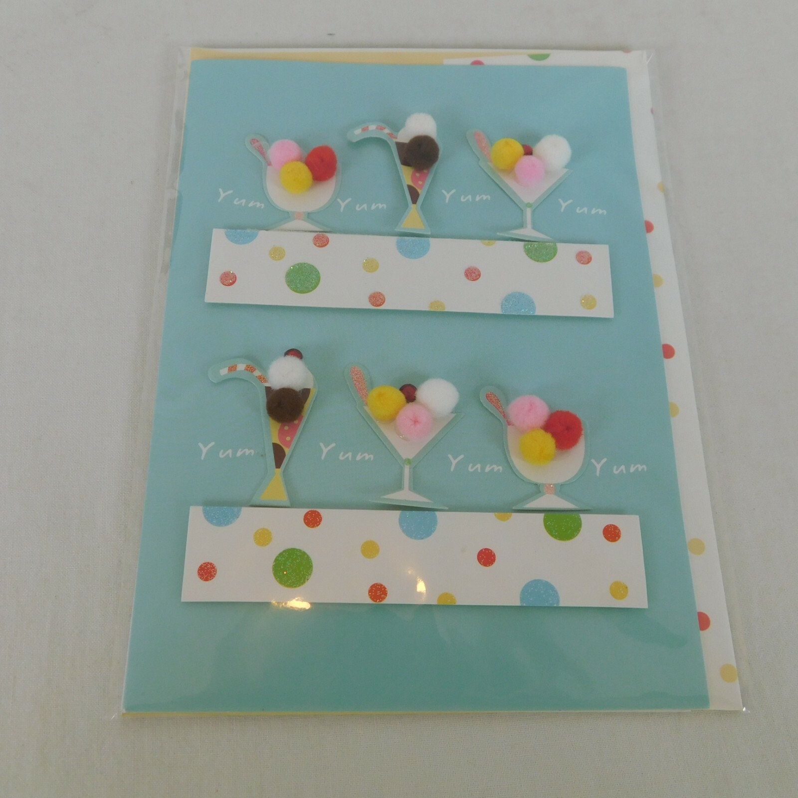 Burgoyne Greeting Card Multi-Color Yum Yum Yum Ice Cream Sundae Envelope Blank