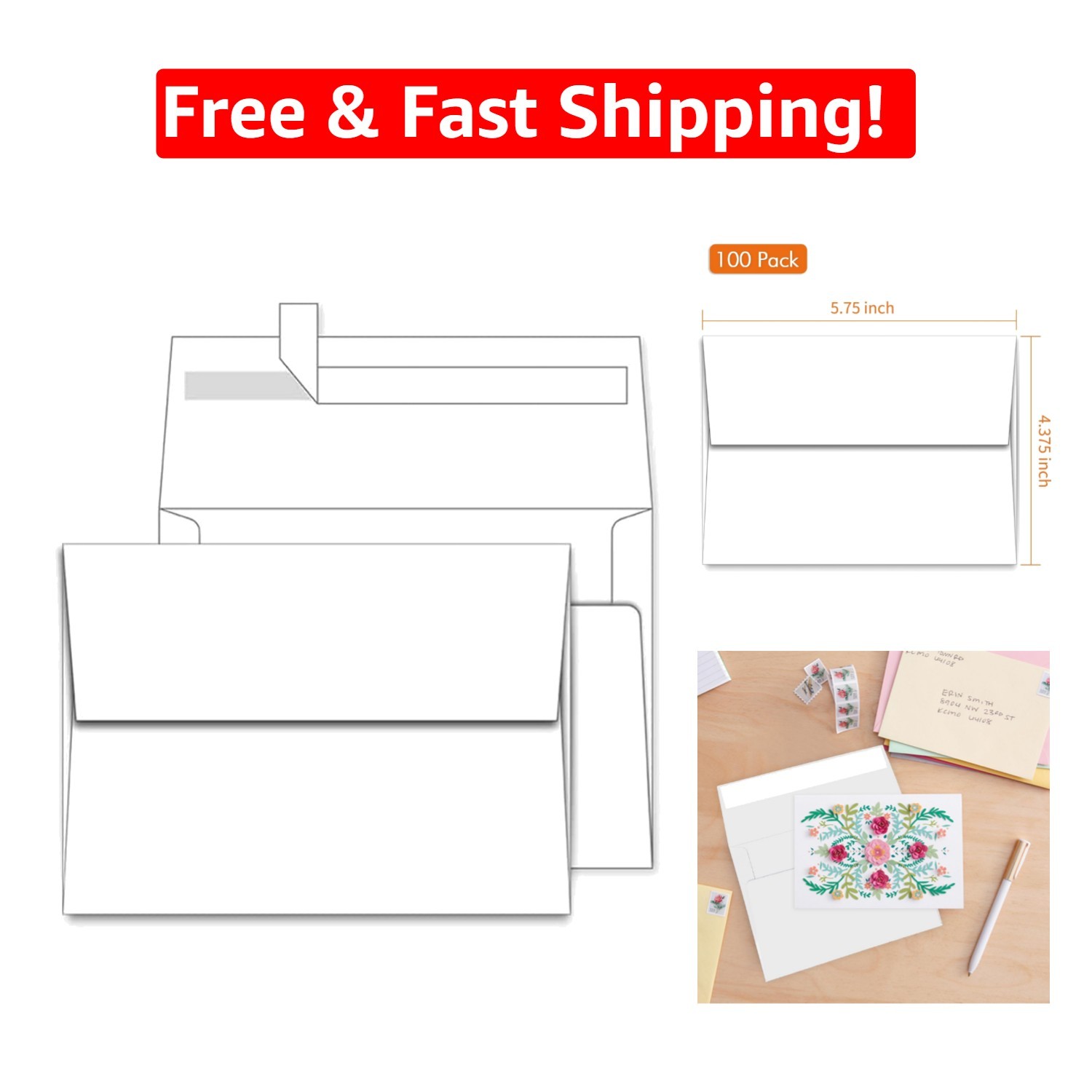 100 Pack Self-Sealing A2 White Envelopes | Perfect for Weddings & Announcements