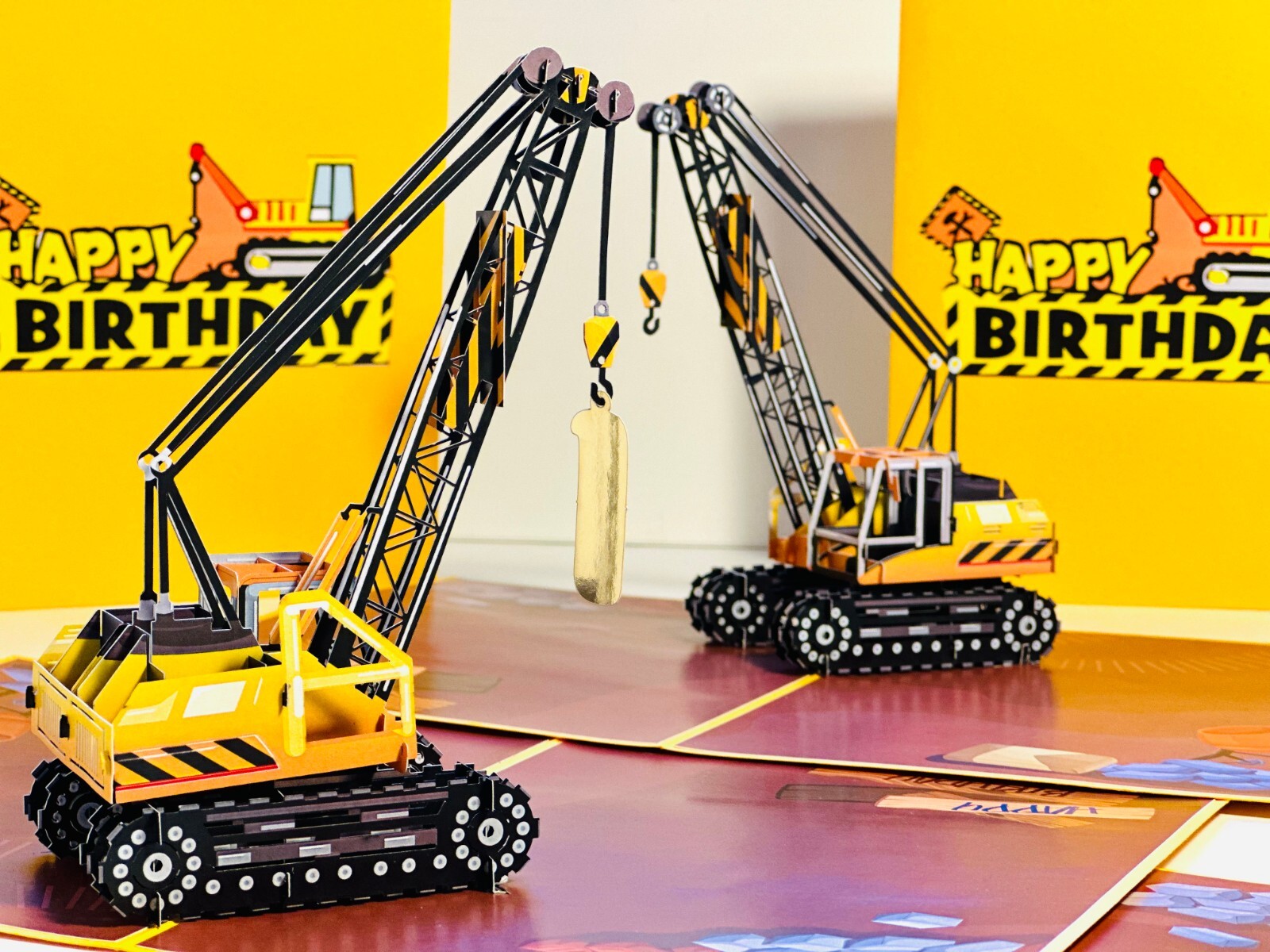 ORIGAMI POP CARDS Happy Birthday CRANE Truck 3D Pop Up Greeting Card Handmade