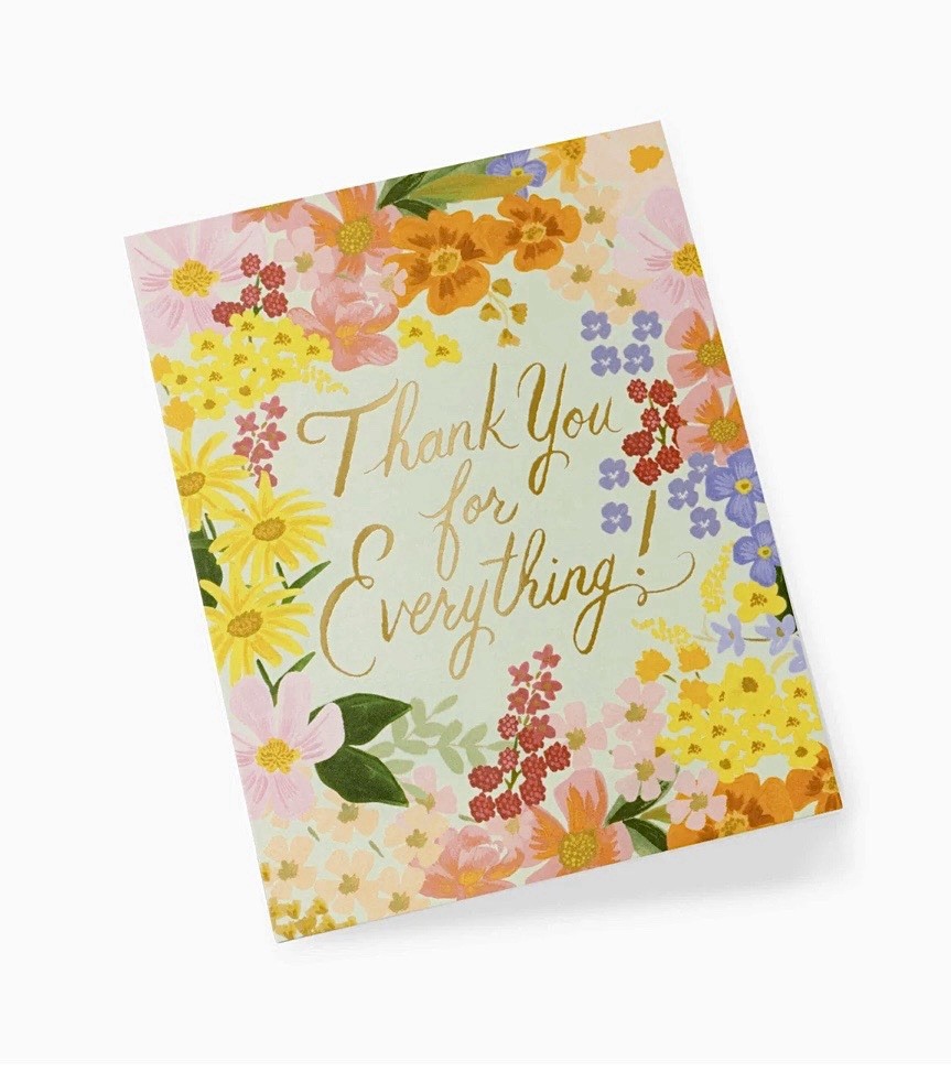 RIFLE PAPER CO Floral Thank You For Everything Card A2 Blank Card & Envelope NEW
