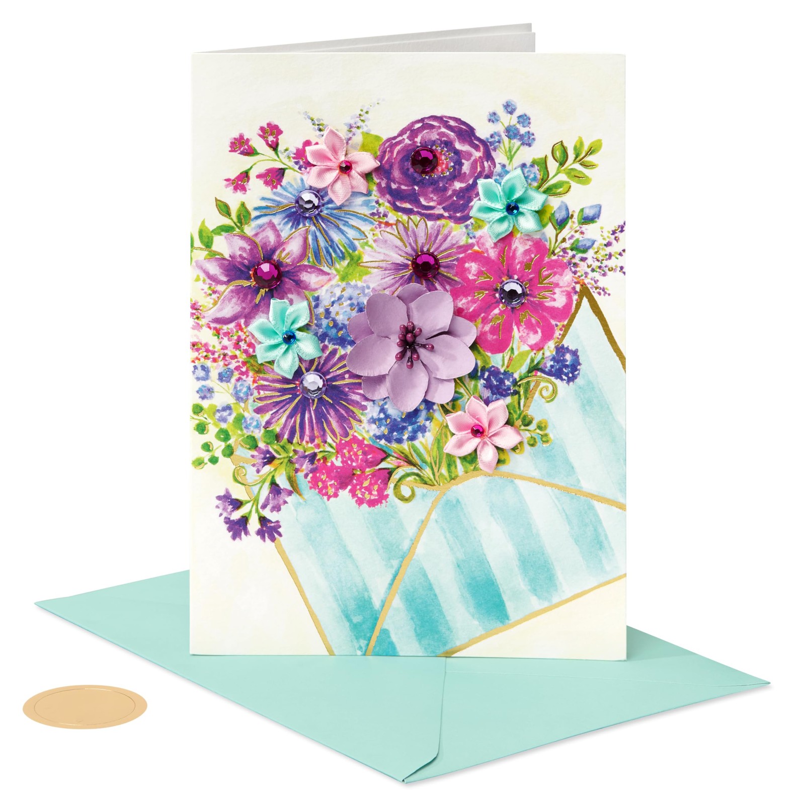 Birthday Card, Blank Inside, Floral Design, Multicolor