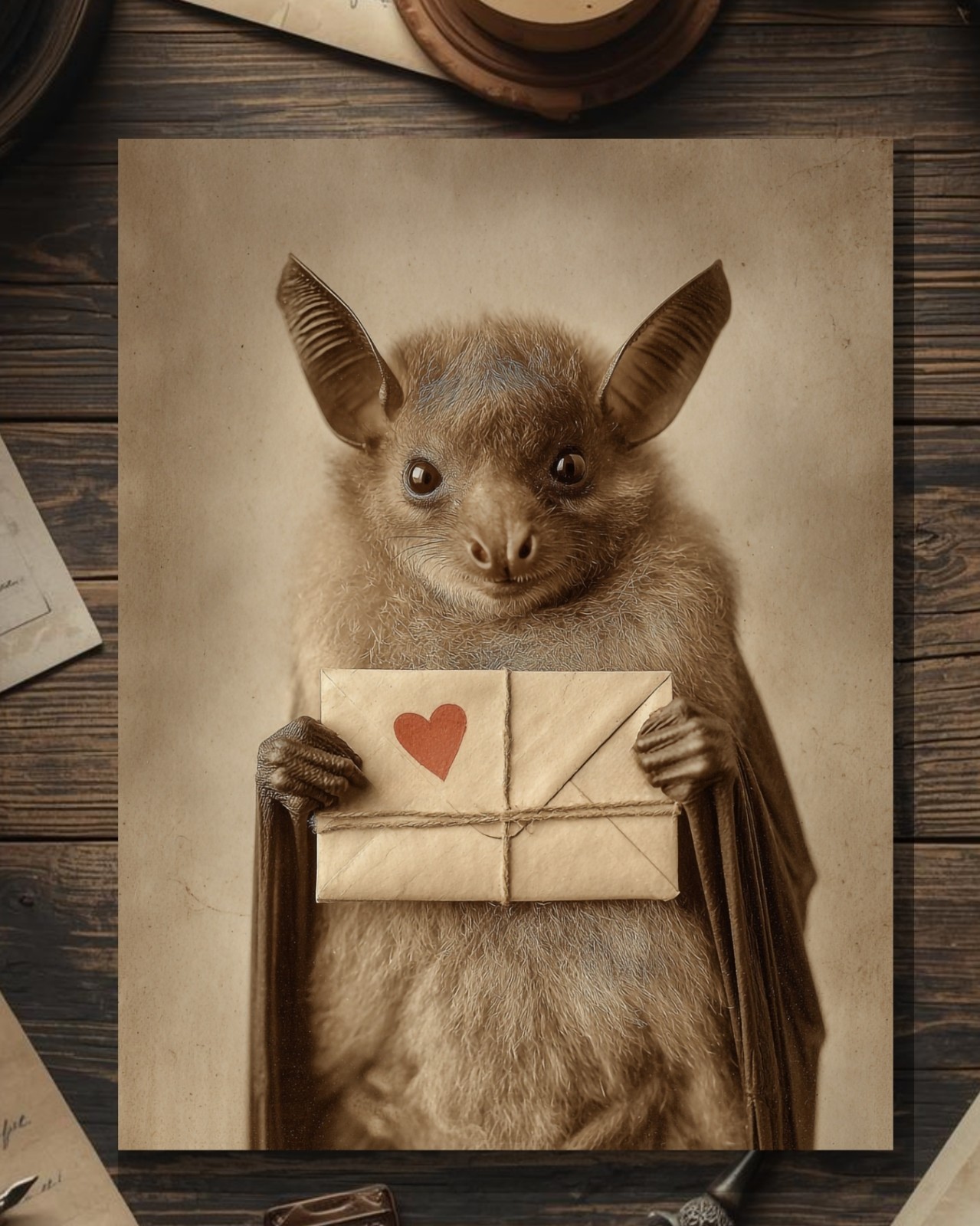 Vintage Victorian Bat With Love Letter Gothic Love Valentine Card Blank Inside