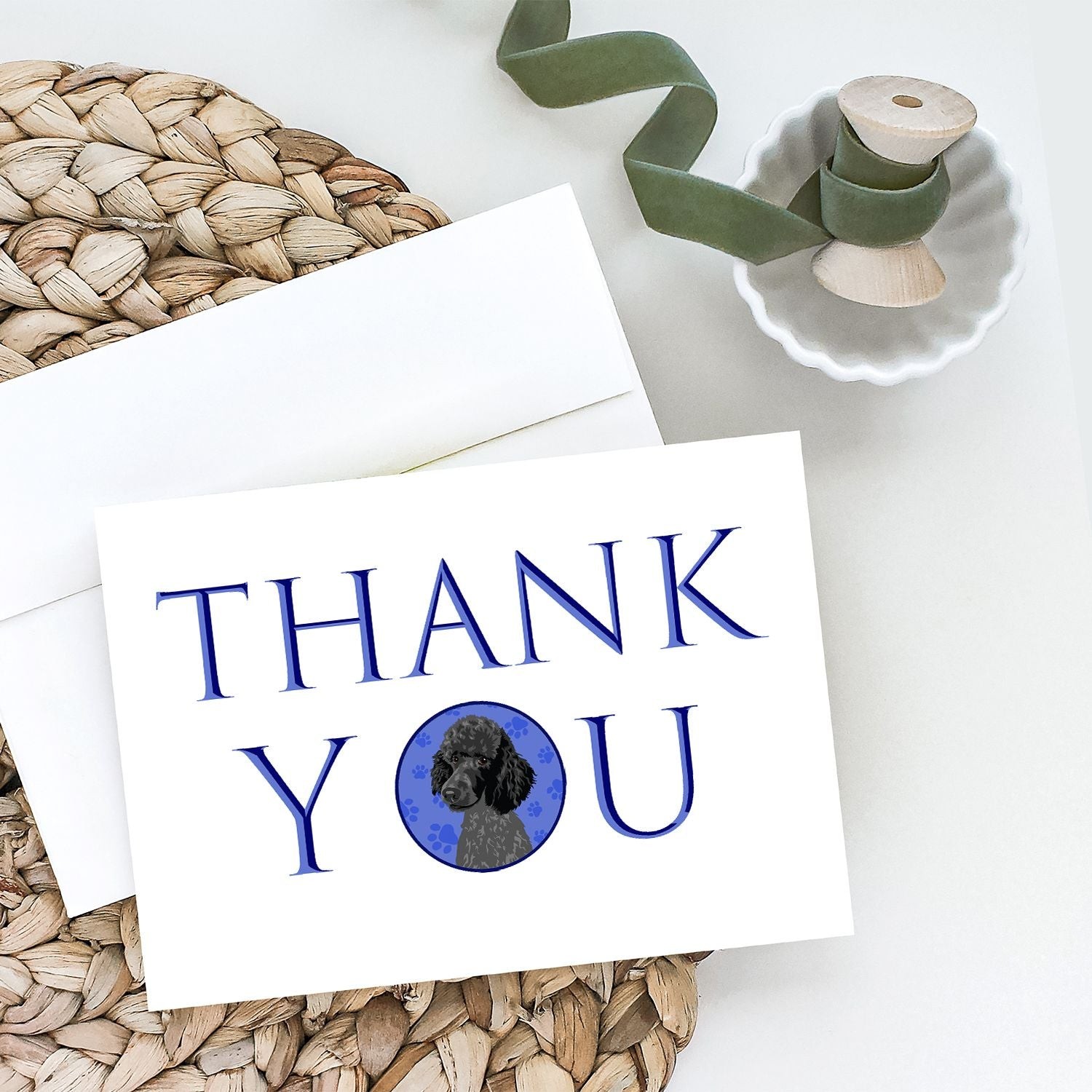 Poodle Standard Black Thank You Greeting Cards Pack of 8 Blank Cards with