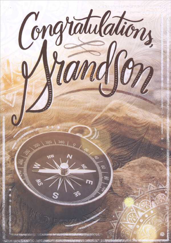 Natural Colored Compass on Rock Formation Graduation Congrats Card for Grandson