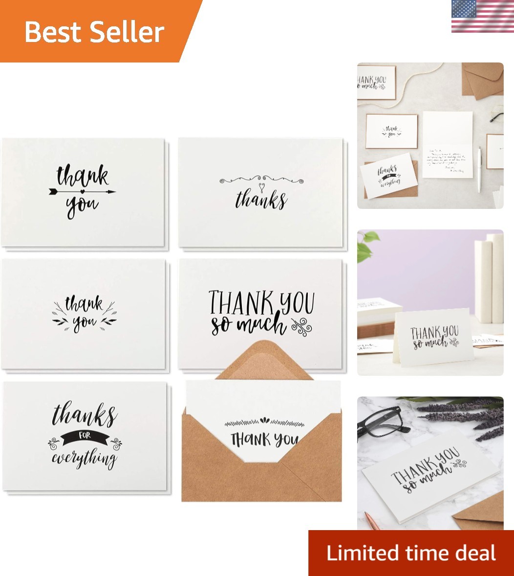 High-Quality Blank Thank You Cards – 48-Pack with Kraft Envelopes, 4×6 Size