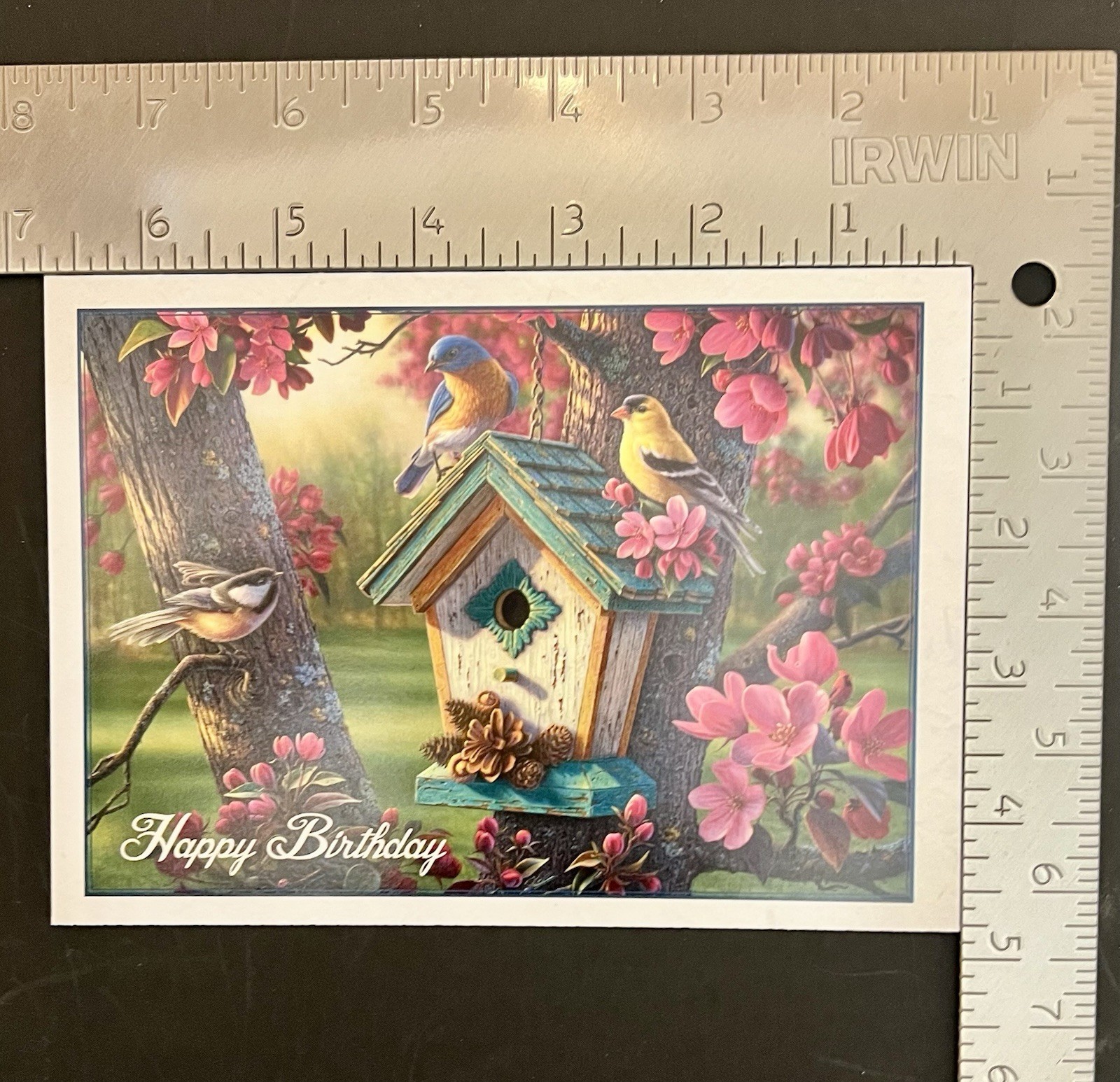 Birthday Art Card by Kim Norlein Birds Pink Flowers Birdhouse w/Env & Stamps