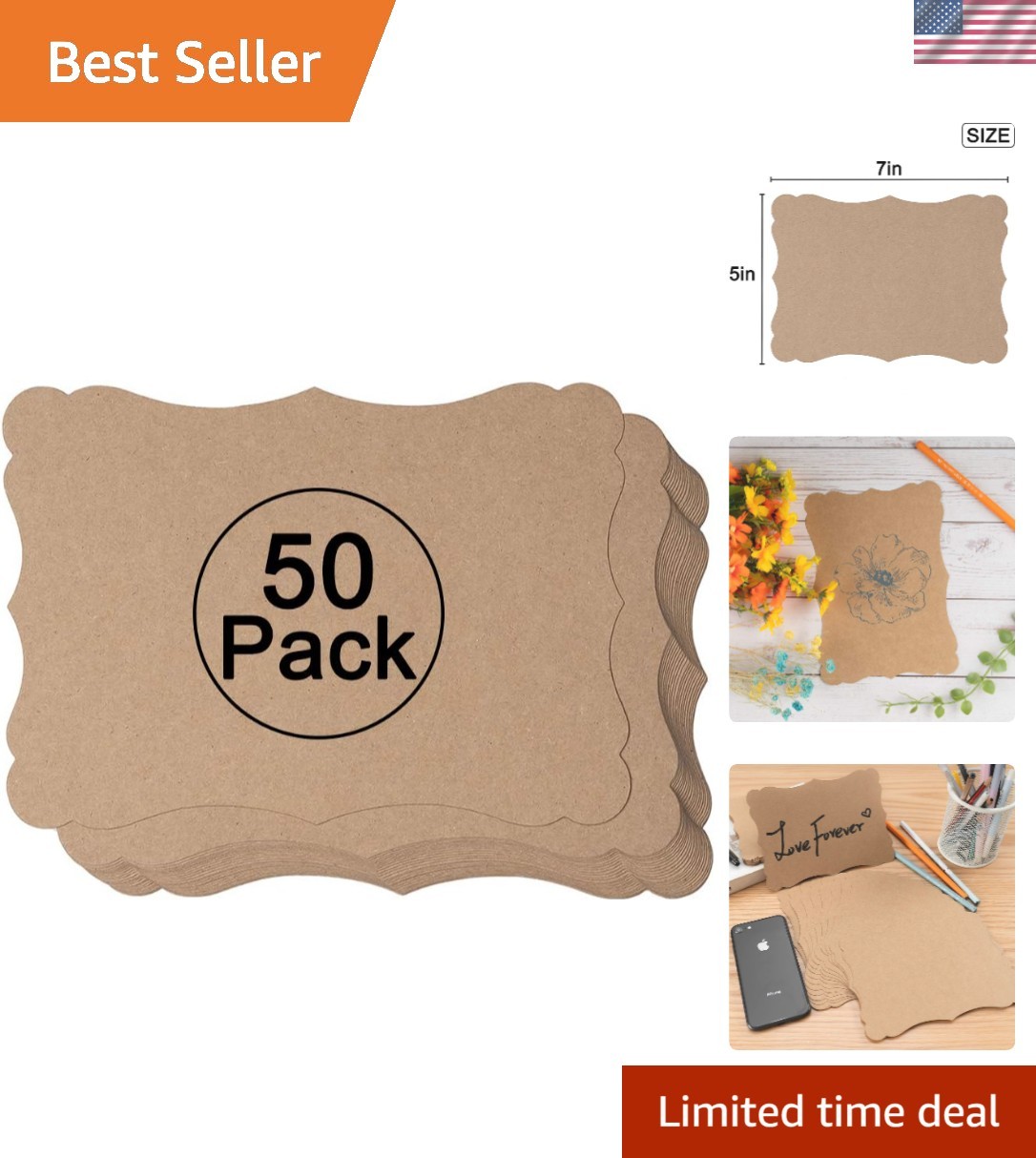 Vibrant 50 Pack of 5x7in Blank Kraft Cards – Perfect for DIY Invitations & Menus