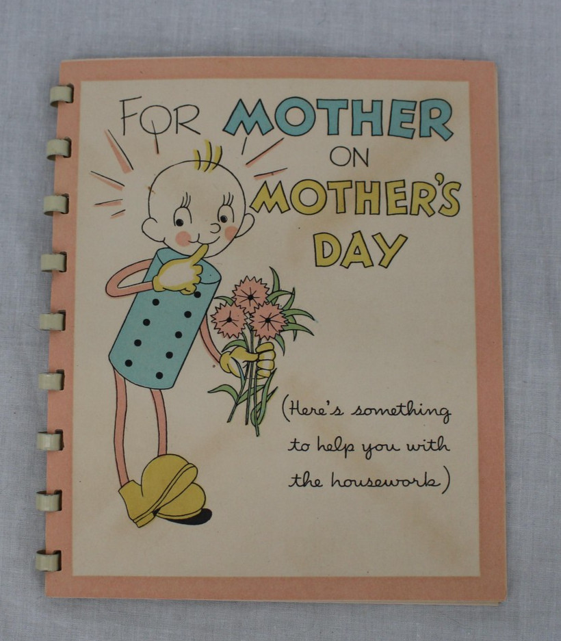 Vintage 1940 Hallmark Mother’s Day Booklet Card Robot Handy Man Spiral 25MD229