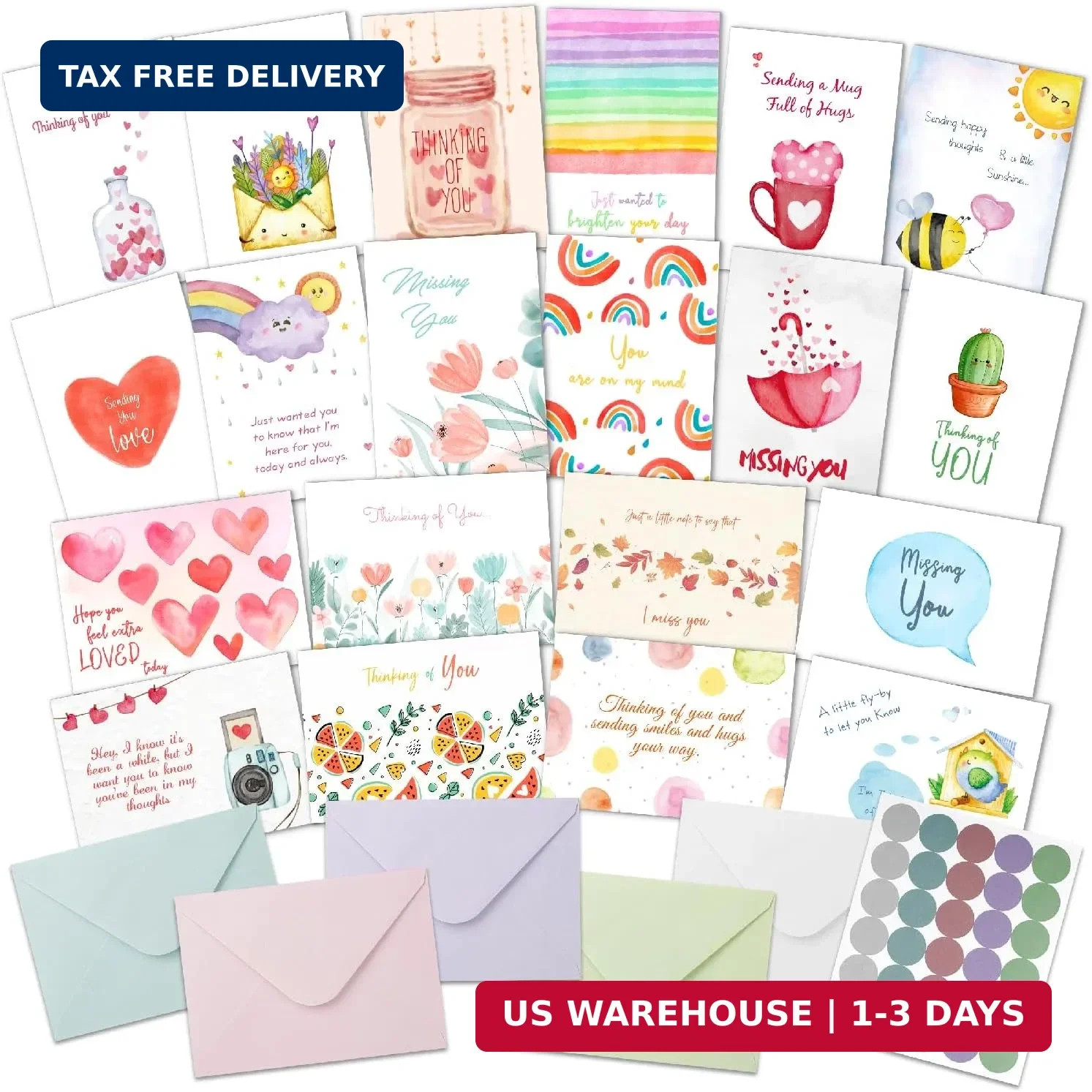 Mr. Pen- Thinking of You Cards with Envelopes, 20 Unique Designs, Large 5″x7″, T