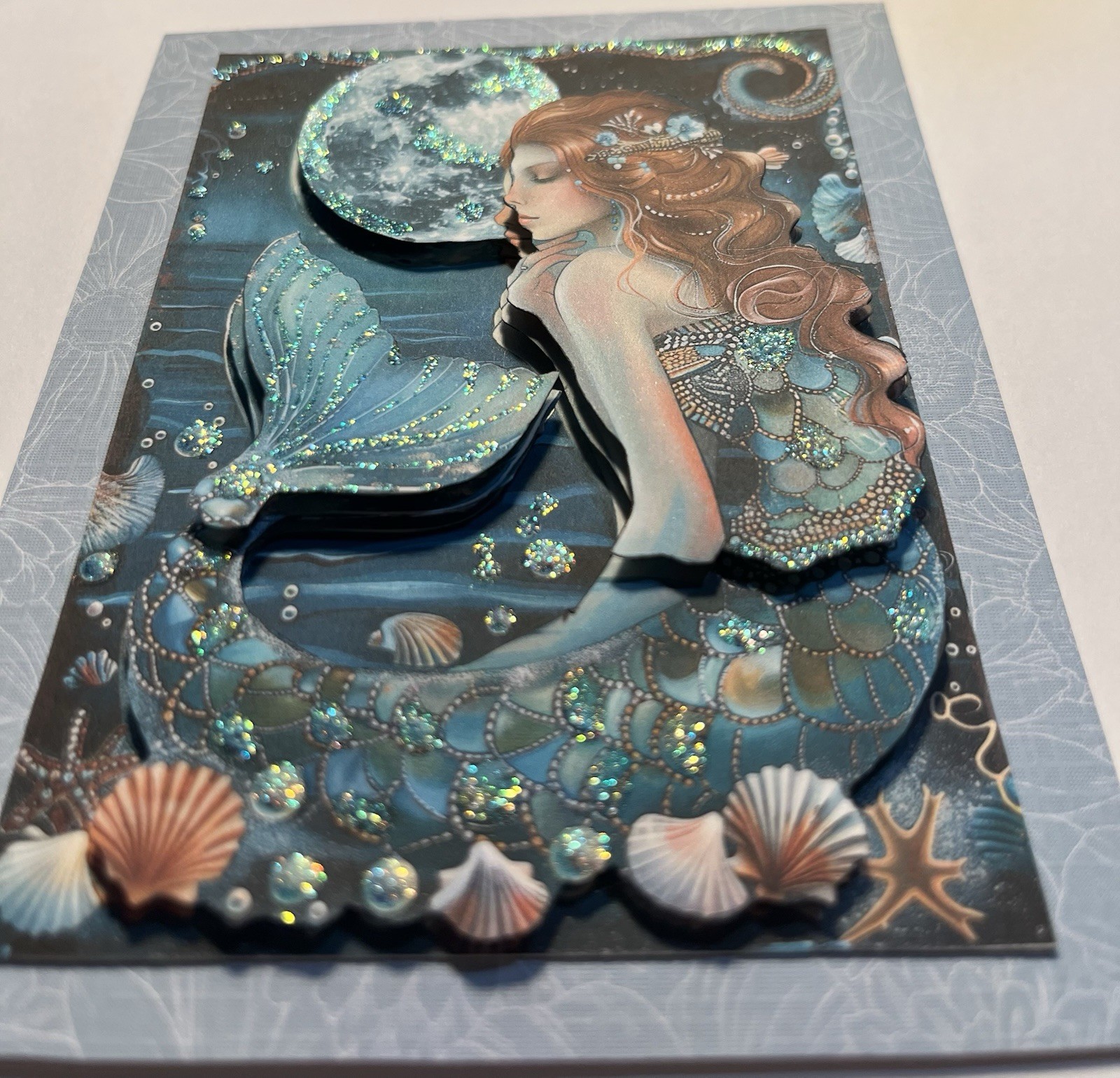 Handmade Greeting Card Art 3D Ocean Mermaid SCRAPZ By Kim
