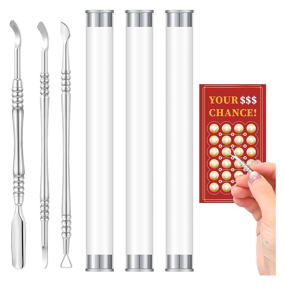3 Pcs Metal Lottery Ticket Scratcher with Storage Box Lottery Ticket5621