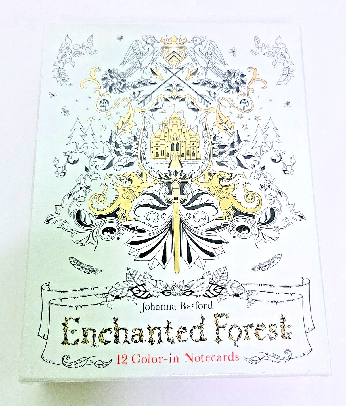 Enchanted Forest Color-In Notecards by Johanna Basford 12 Cards with Envelopes