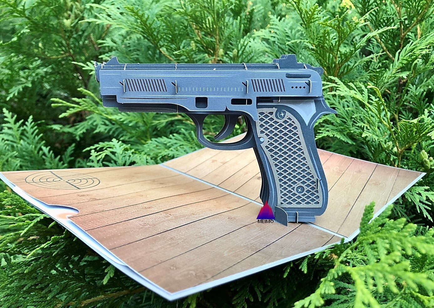 3D Pop Up Greeting Card Gun Pistol Handgun Handmade Birthday Sports Party Gift