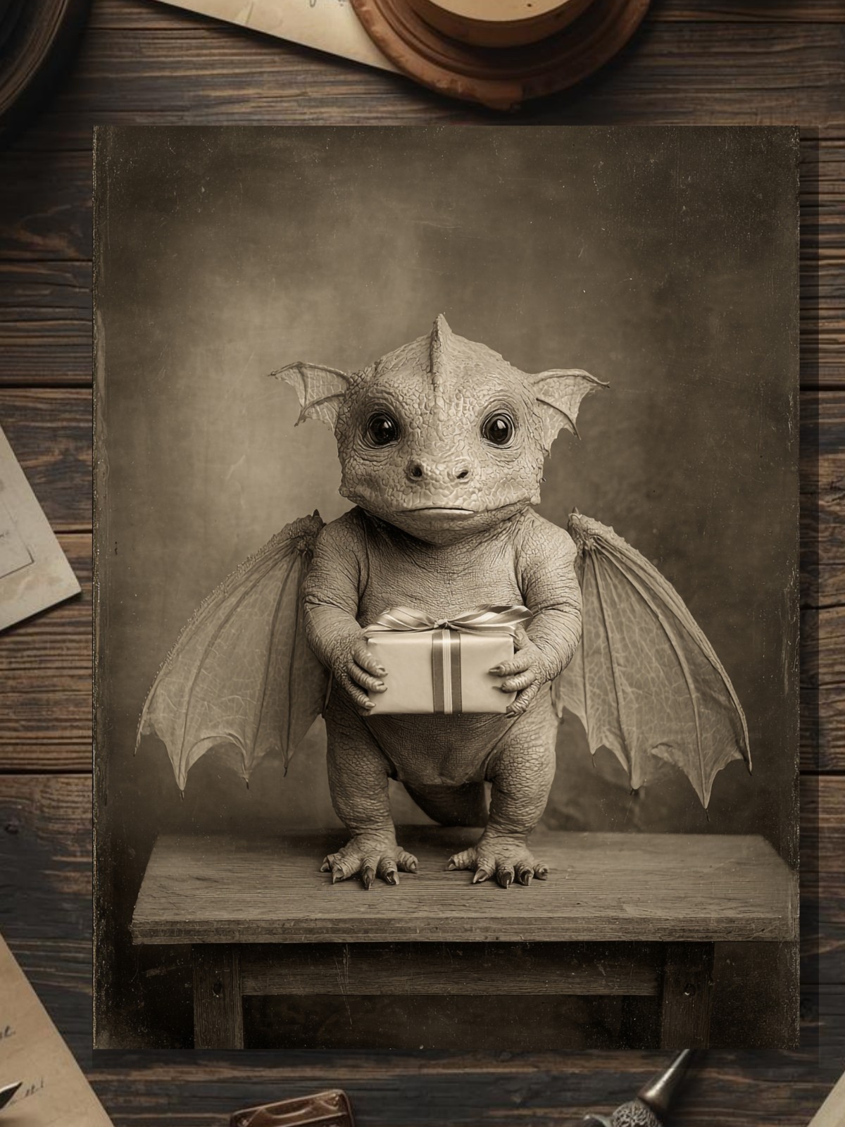 Vintage Victorian Baby Dragon Gift Card Gothic Fantasy Birthday Art