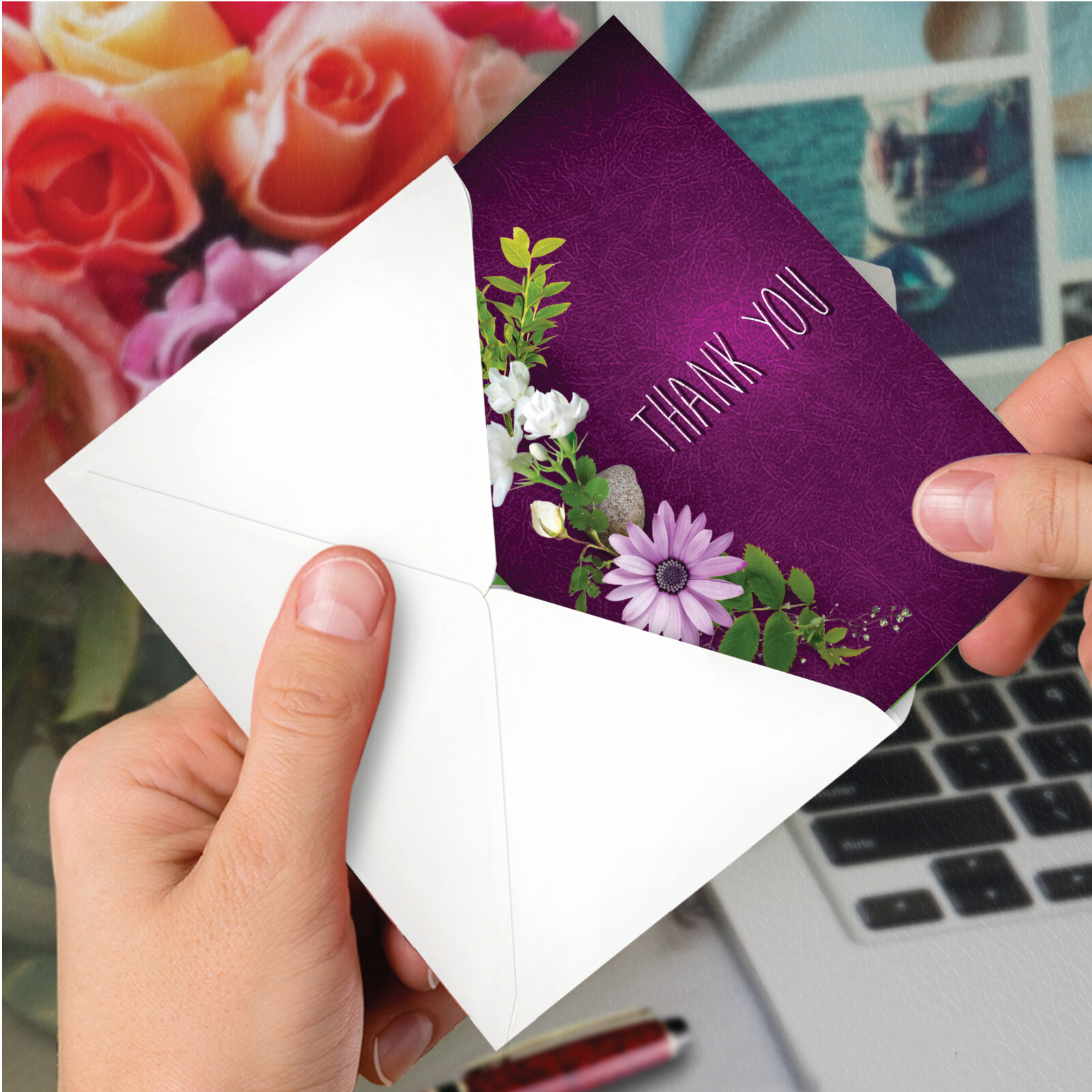 Many Thanks – Purple: Beautiful Birthday Thank You Card with Envelope
