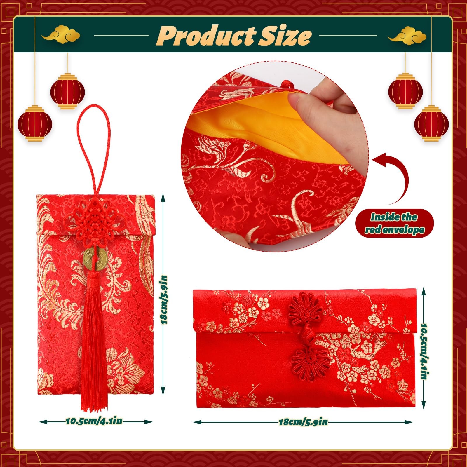 10 PCS Silk Chinese New Year Red Envelopes 2026 Lunar Lucky Money Hong Bao