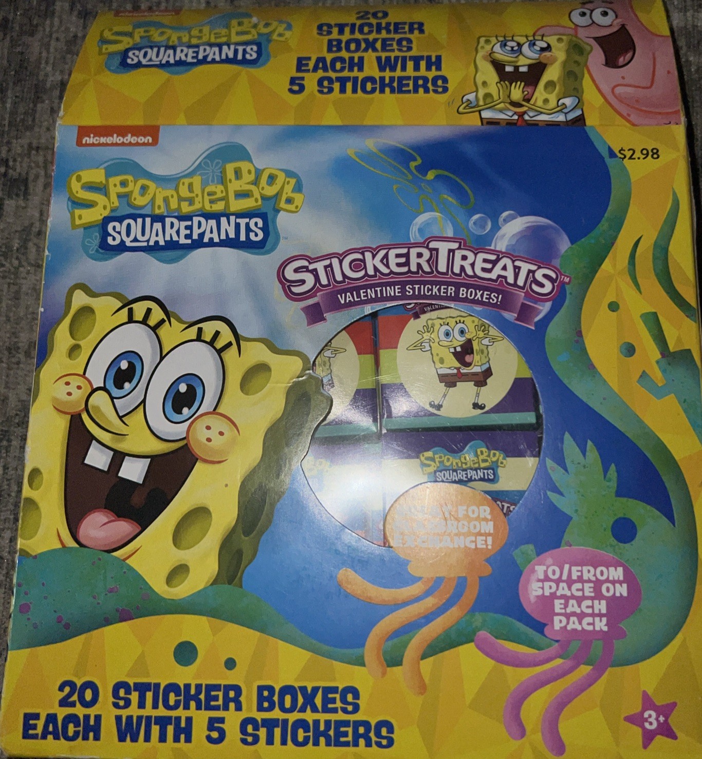 Sponge Bob Square Pants Valentines Day Sticker Boxes 20 w/ 5 stickers each