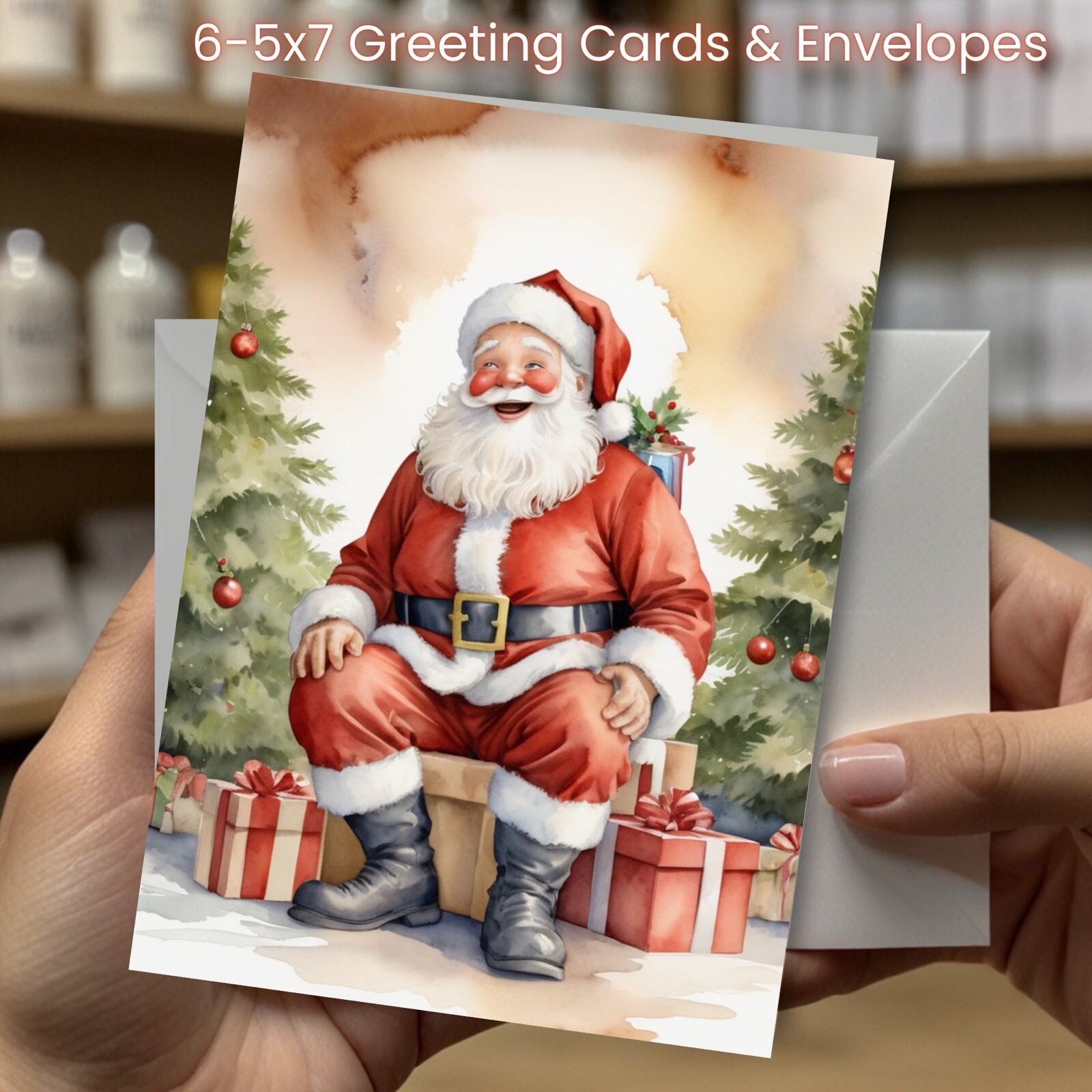 Christmas Greeting Cards w/ Envelope – Set of 6 -5×7 Cards & Envelopes #034