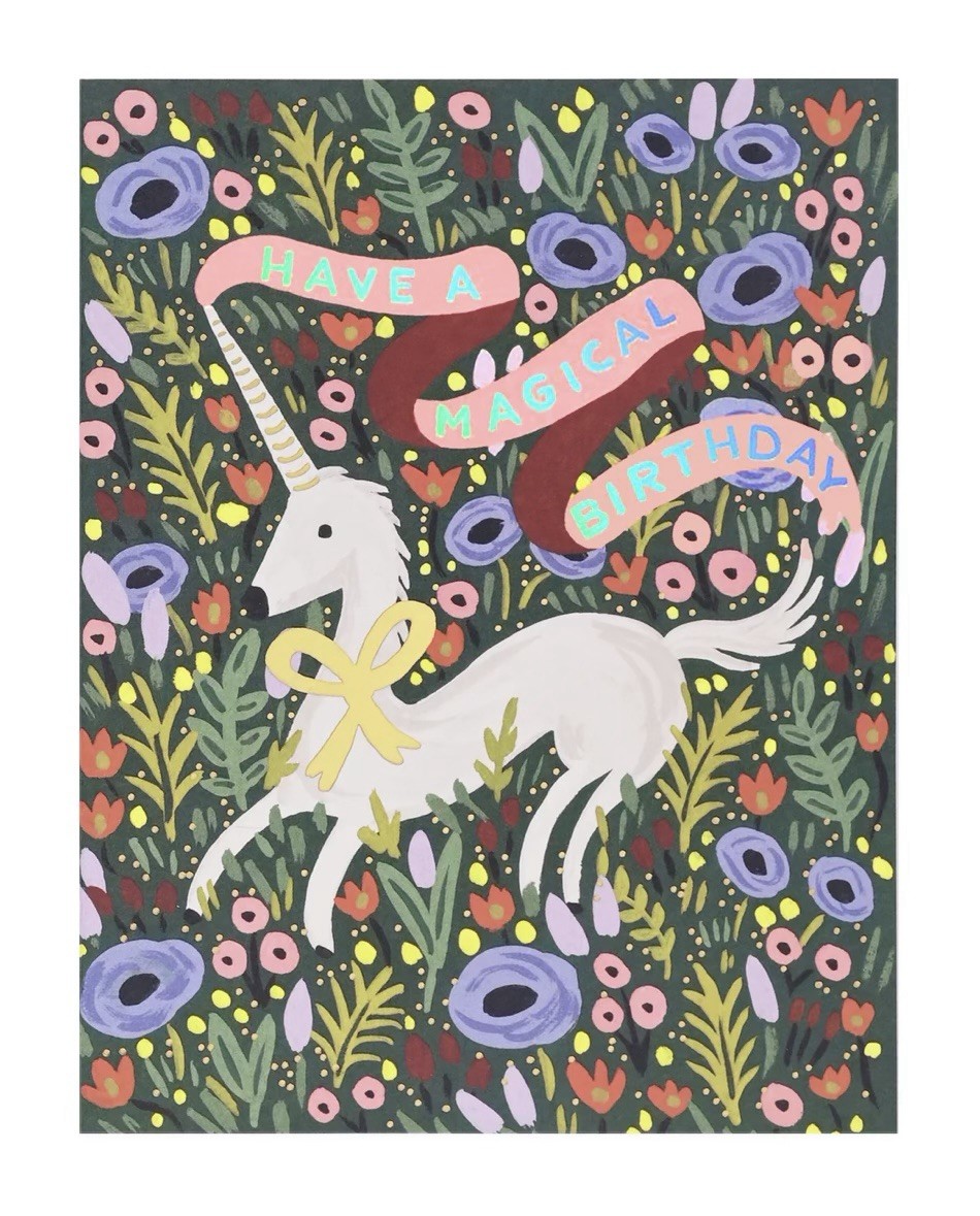 RIFLE PAPER CO Magical Unicorn Birthday Card, Folded Blank A2 Card & Envelope