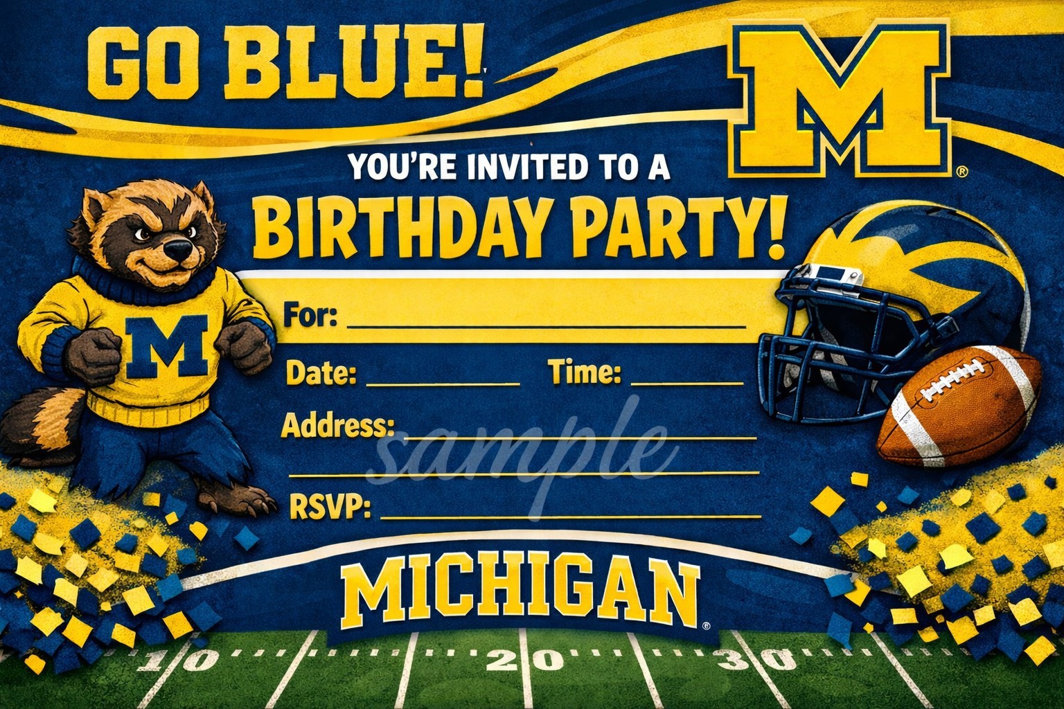 Michigan Wolverines Birthday party Invitations 12 With Envelopes Party Supplies