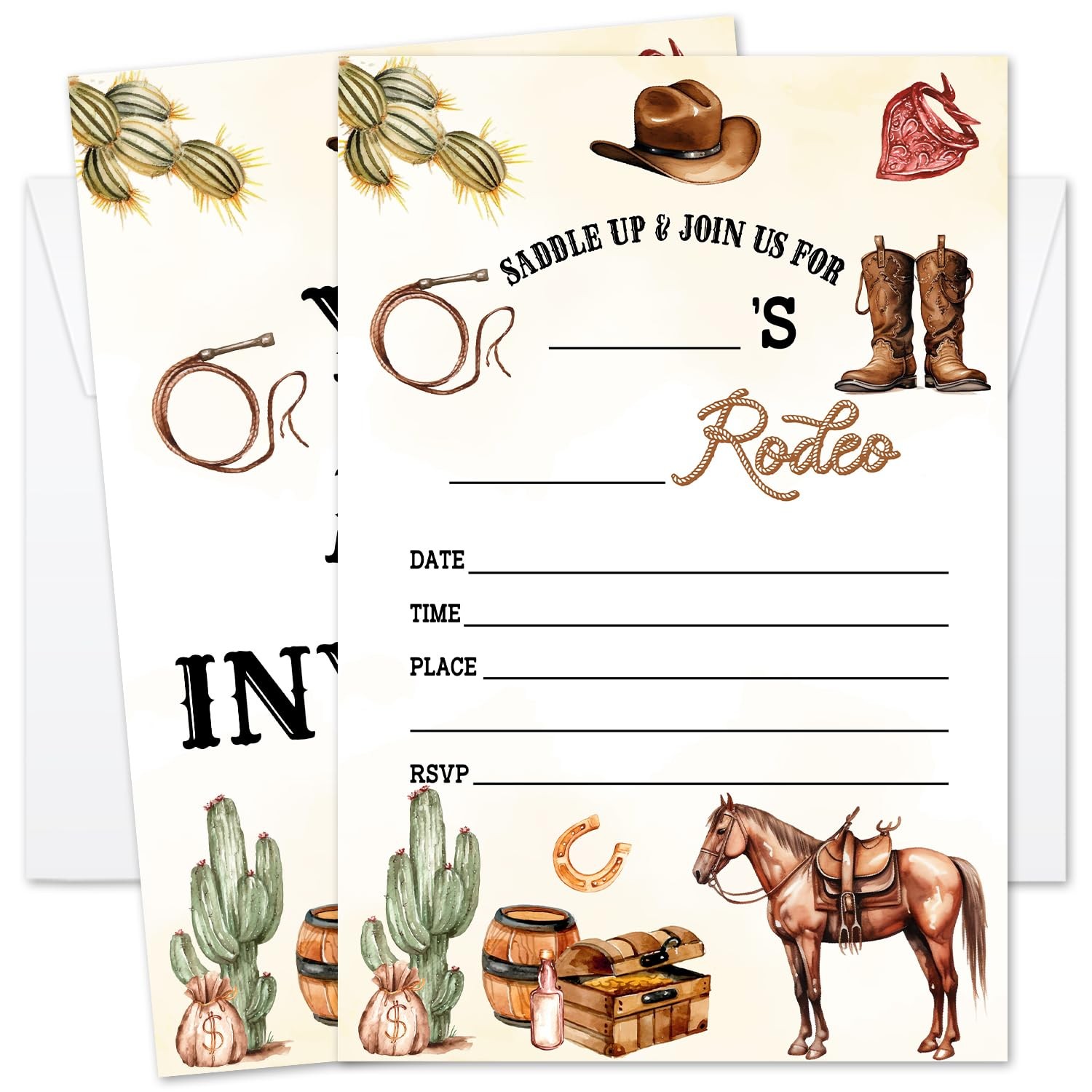 20 PCS Western Country Cowboy Cowgirl Birthday Party Invitations Cards