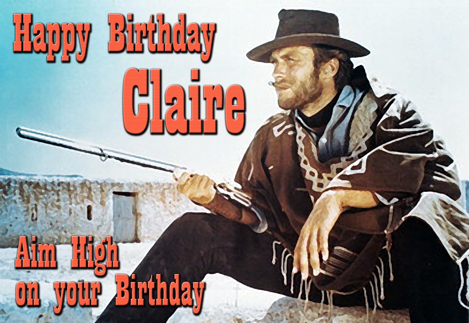 Clint Eastwood Spaghetti Western cult Cowboy Birthday PERSONALISED Art Card