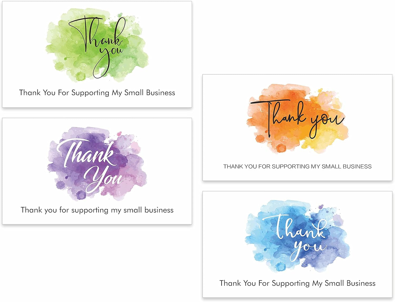 200 PCS Thank You for Supporting My Small Business Cards in 4 Elegant Watercolor