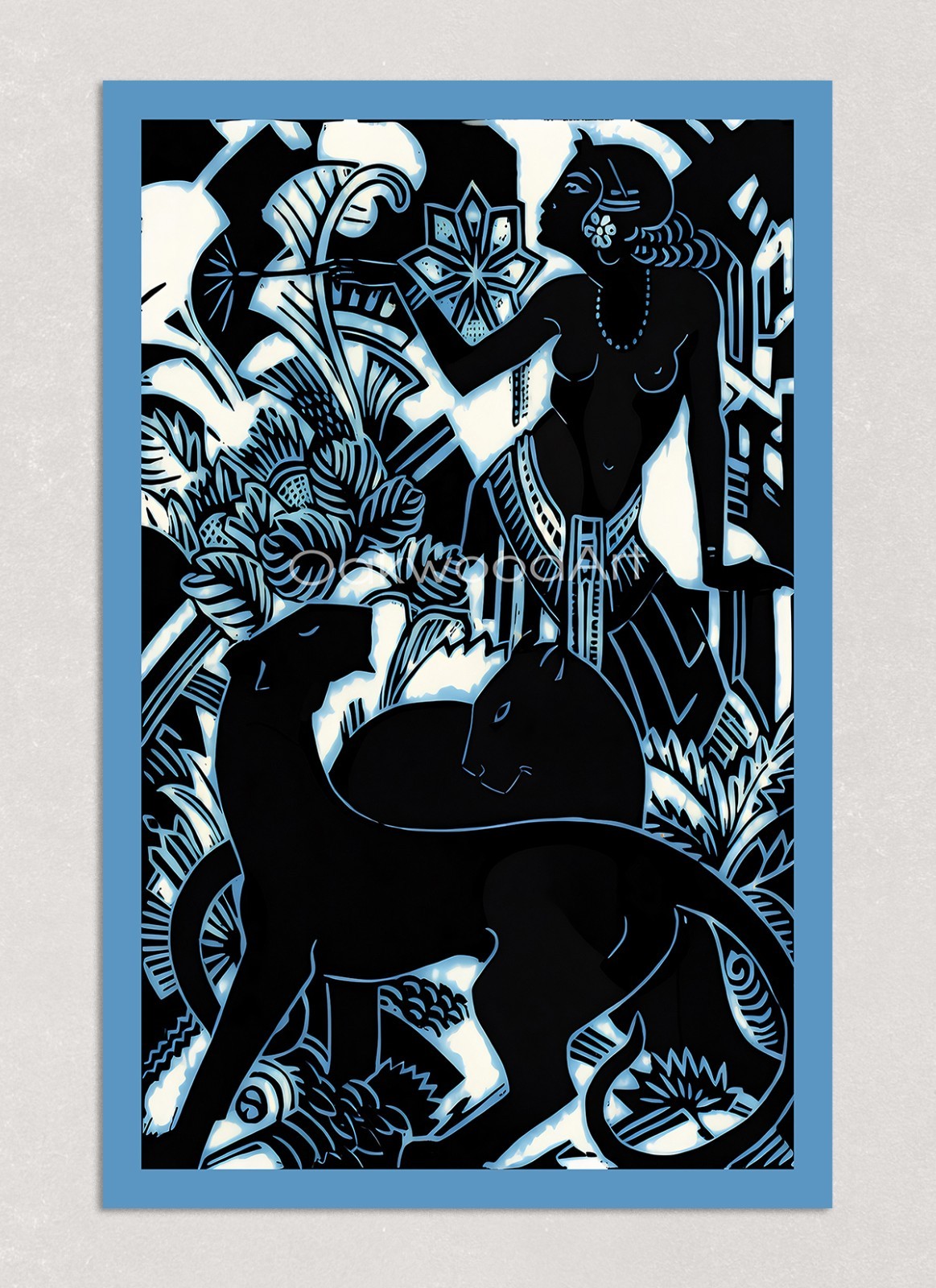 ART DECO Woman with Panthers 5×8 Greeting Card, Circe, Goddess, Witch, Envelope