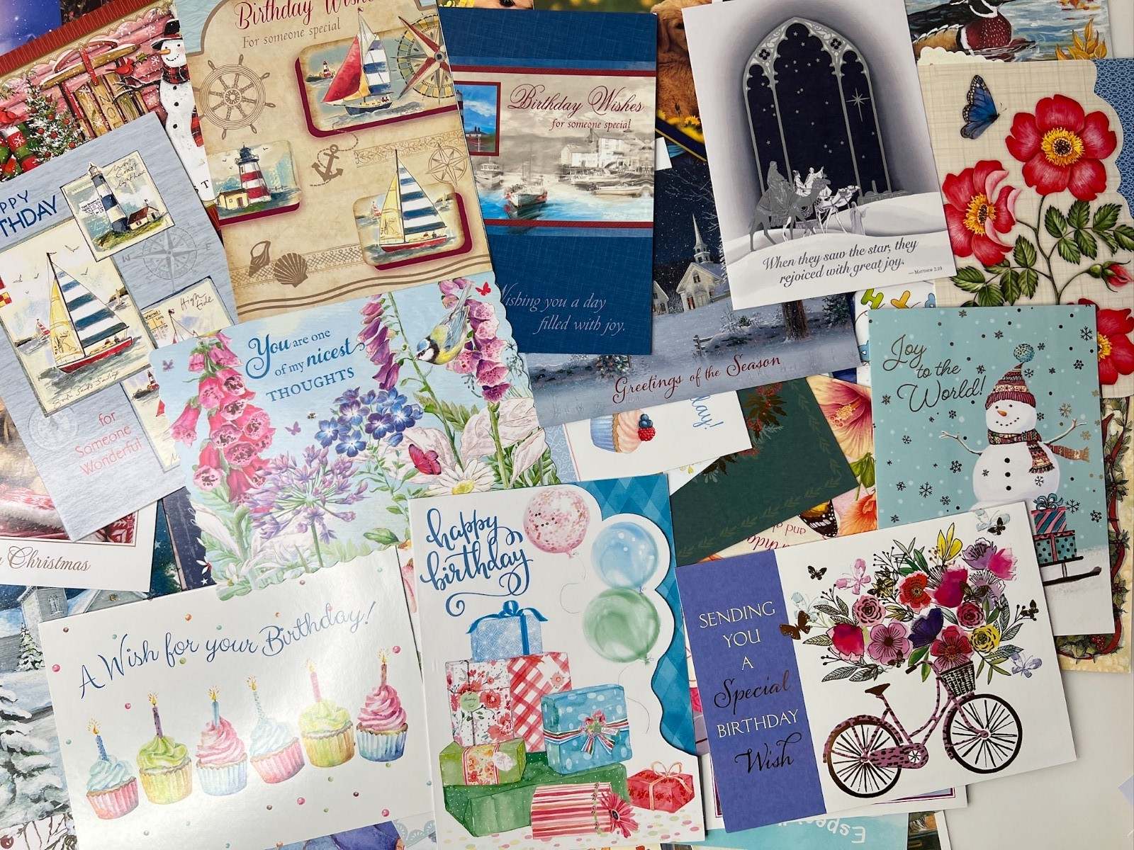 50+ RANDOM Defect Cards Bulk Lot Christmas, Greetings, Birthdays NO ENVELOPES