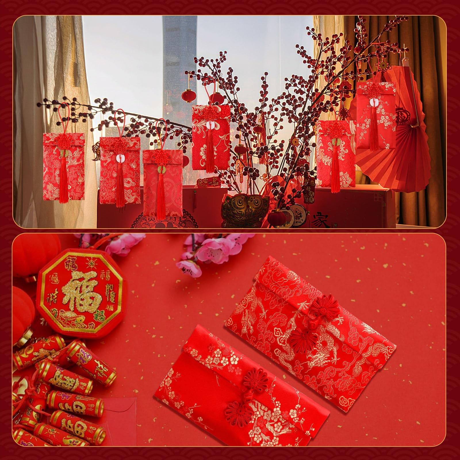 10 PCS Silk Chinese New Year Red Envelopes 2026 Lunar Lucky Money Hong Bao