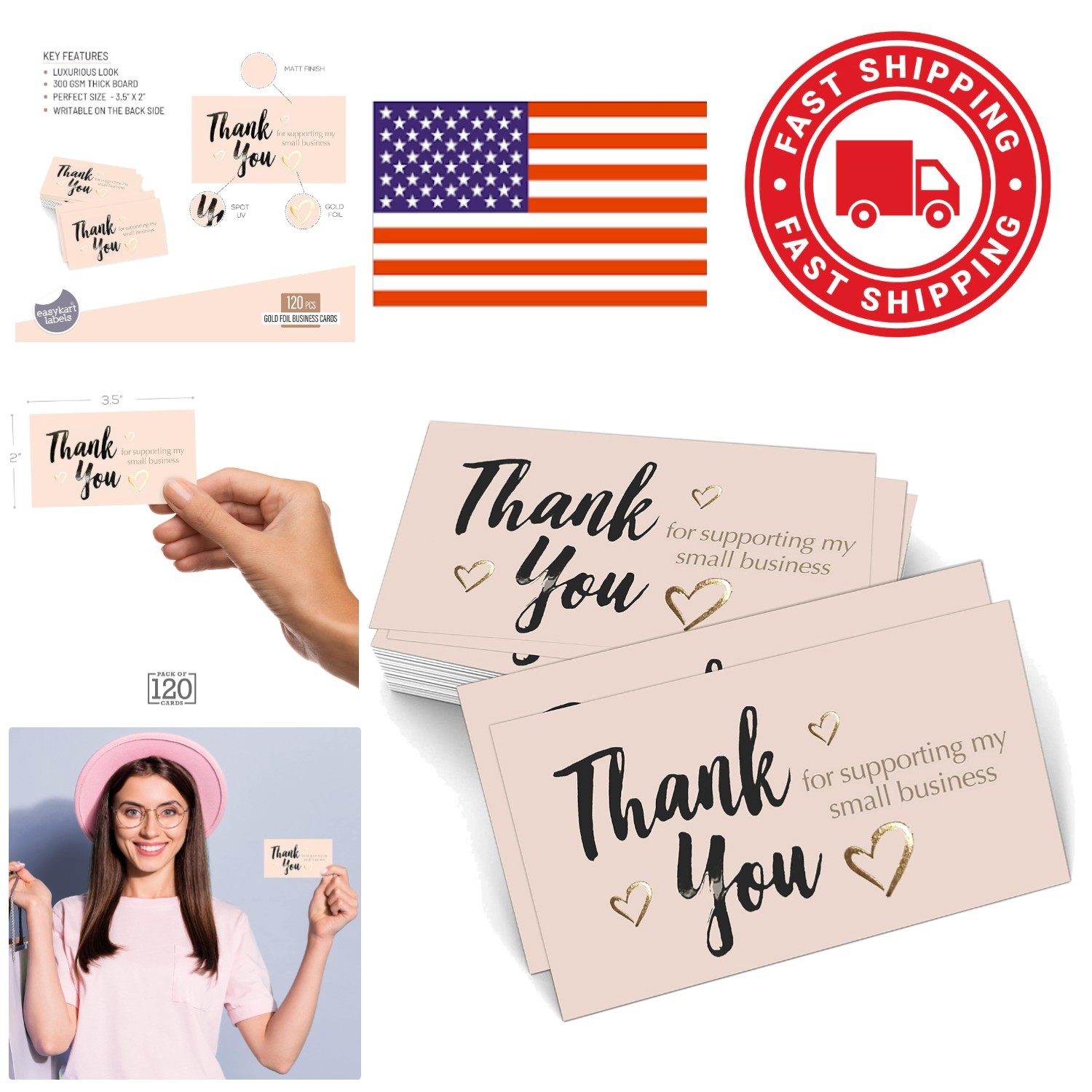 Thank You Cards for Small Business Owners 120 Cards Elegant Design 3.5 x 2 Inch