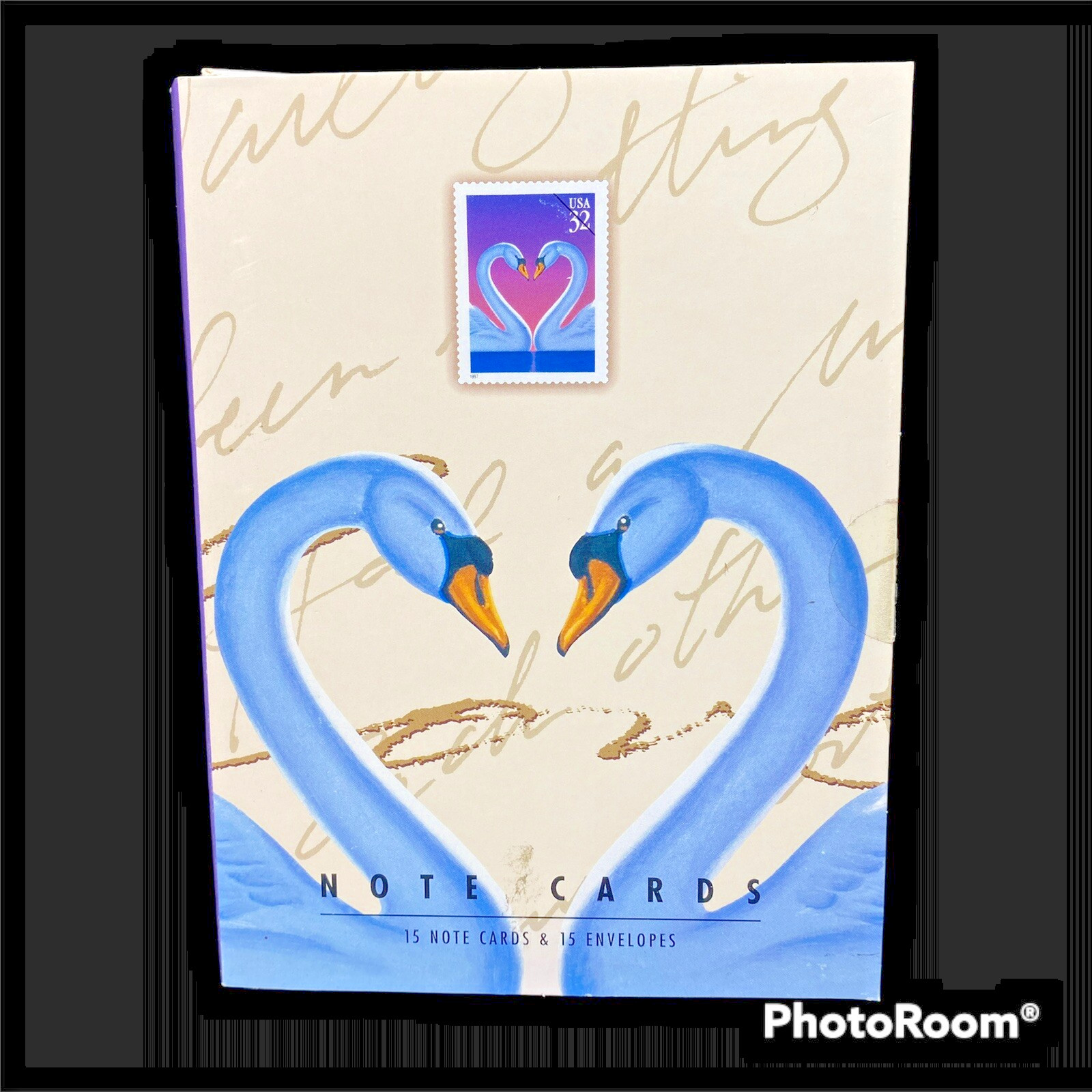 15 USPS Note Cards Swan Heart Love Stamp Blank Cards and Envelopes 1997