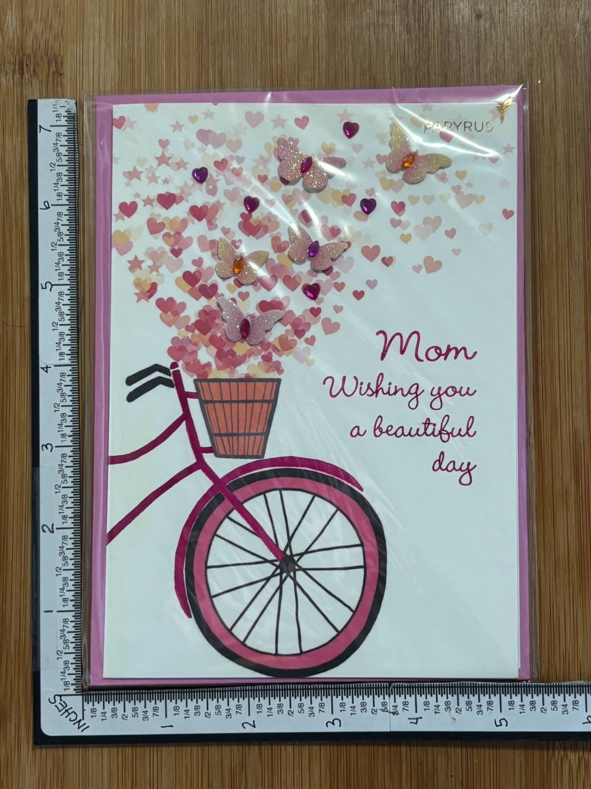 Papyrus Greeting Card Mother’s Happy Mothers MOM Bike Basket Butterfly Cruiser