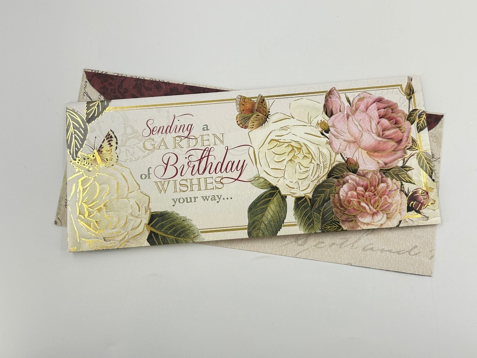 Garden Birthday Wishes Greeting Card Floral Butterflies