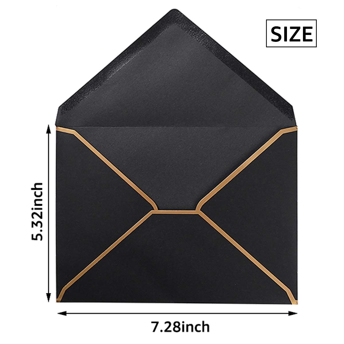 50 Pack A7 Envelopes Black 5 x 7 with Gold Border