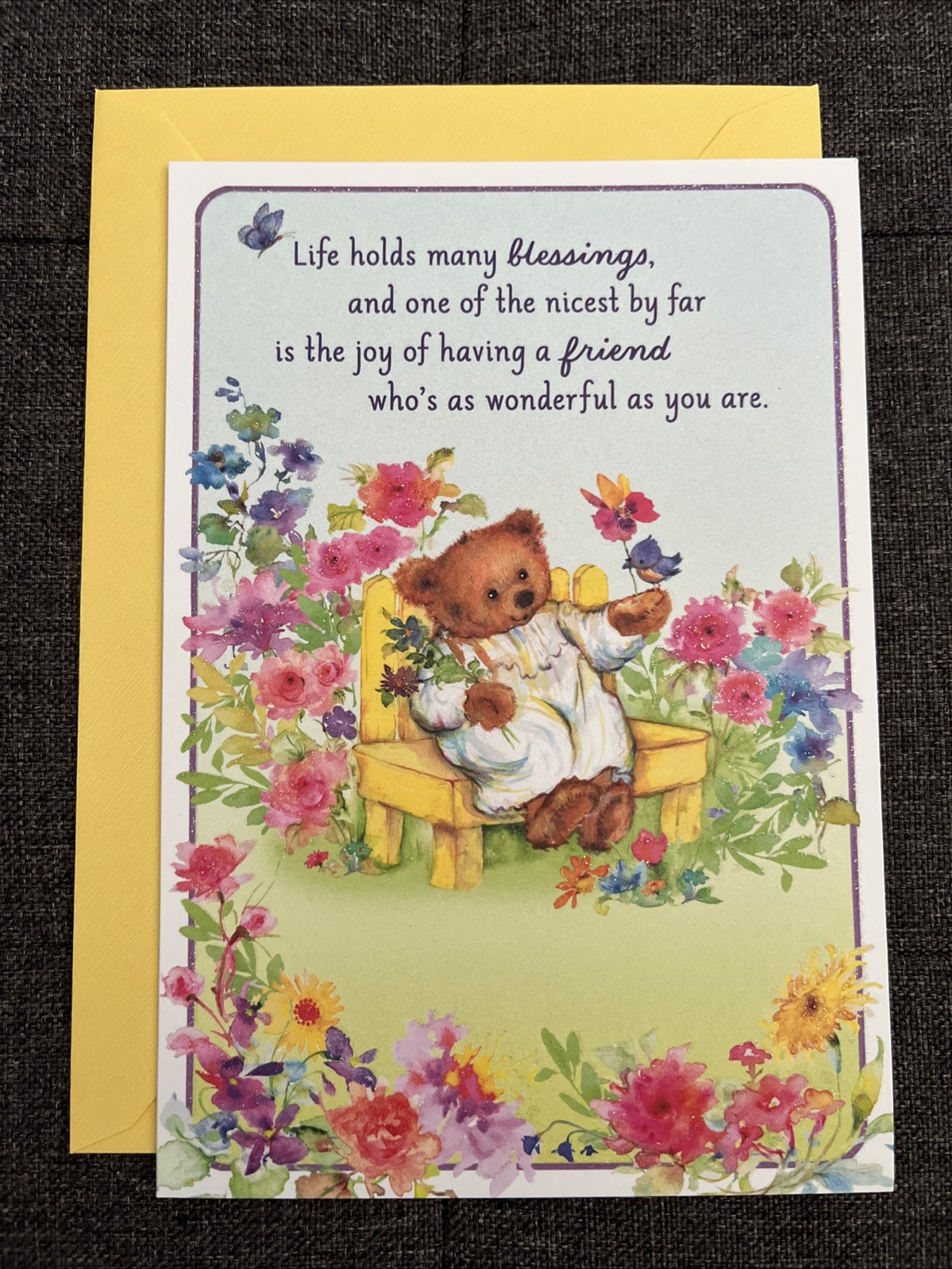 Hallmark Greeting Card Teddy Bear Garden & Flowers Mary Hamilton Friendship Day