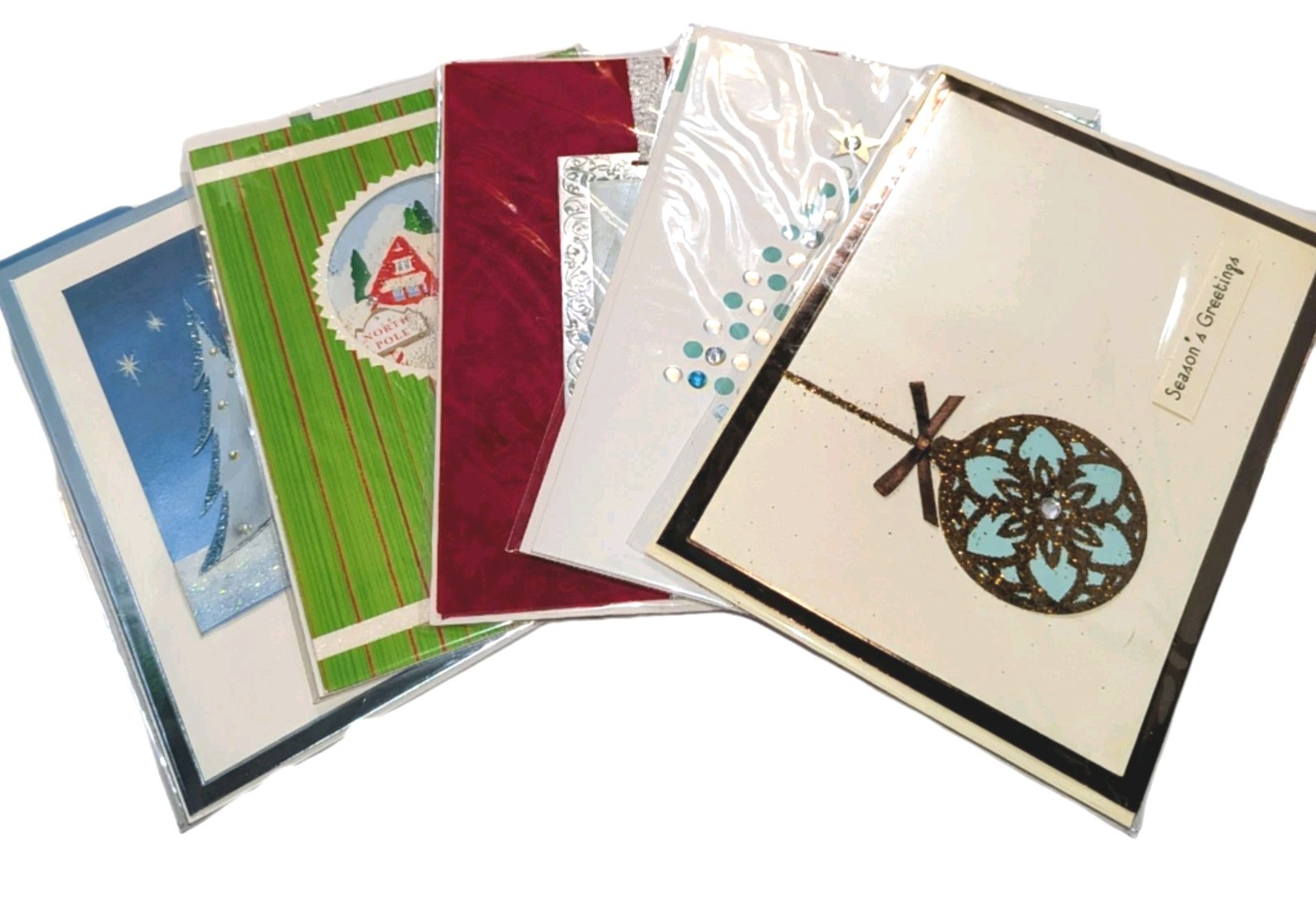 3D Christmas Cards Handcrafted x5 Costco & Matching Envelopes Embellished Sealed