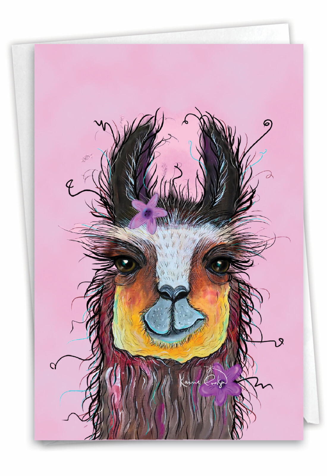 Wiry Wildlife – Llama: Artful Birthday Printed Greeting Card with Envelope