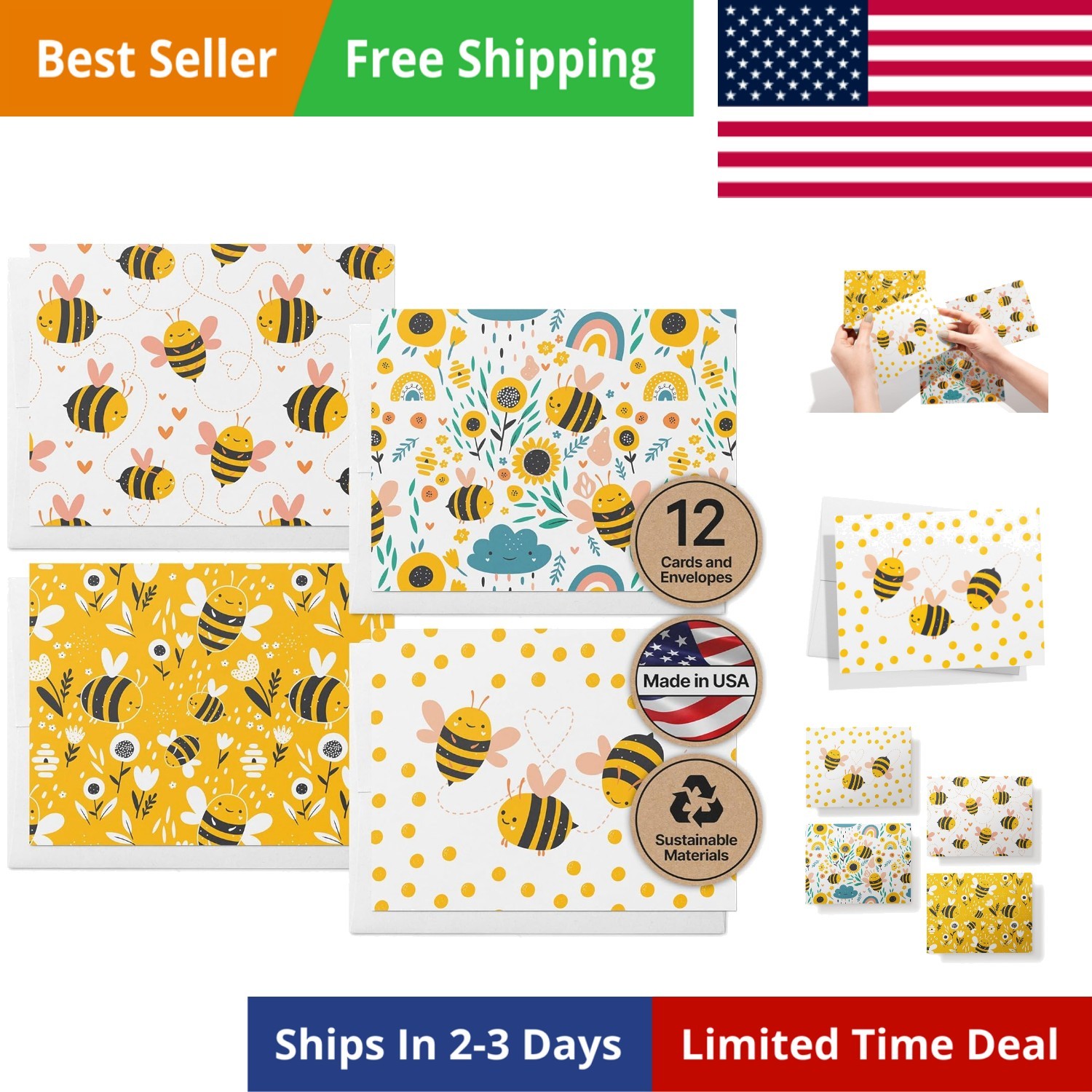 Paper – Assorted Bumble Bee Greeting Cards – Stationery Cards with Envelopes …