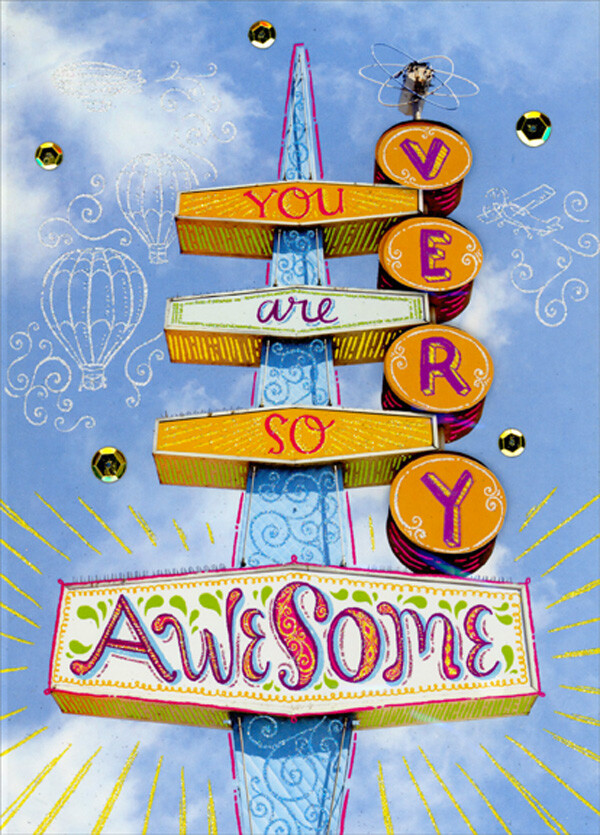 Very Awesome 3D Letters Vintage Sign Hand Decorated College Graduation Card
