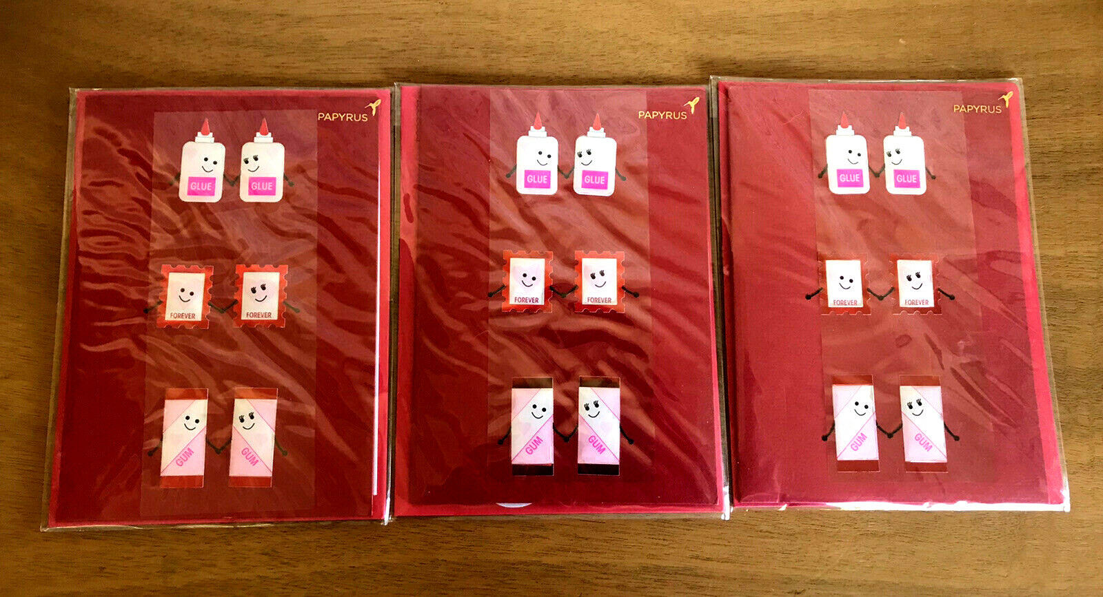 3pcs – Papyrus Valentine’s Day Cards I’m Stuck On You (Lucky Me!) New 09086617