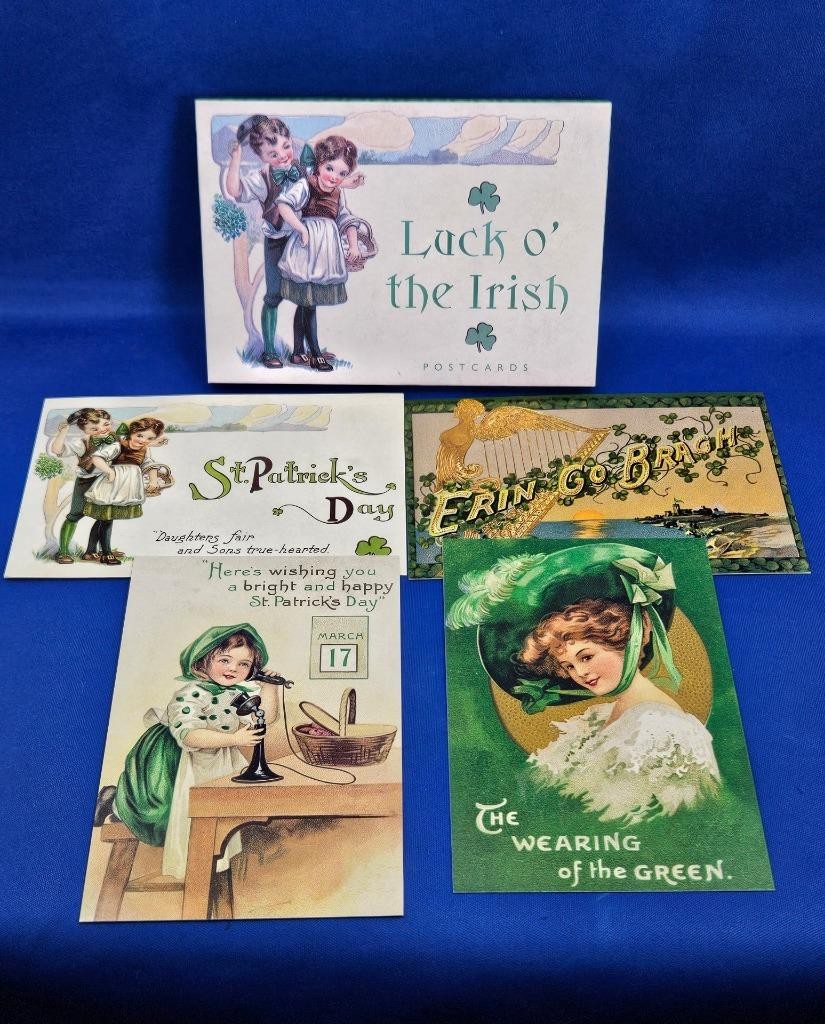 Box 20 LUCK O’ THE IRISH POSTCARDS Vtg Style 5 Each 4 Designs St. Patrick’s Day