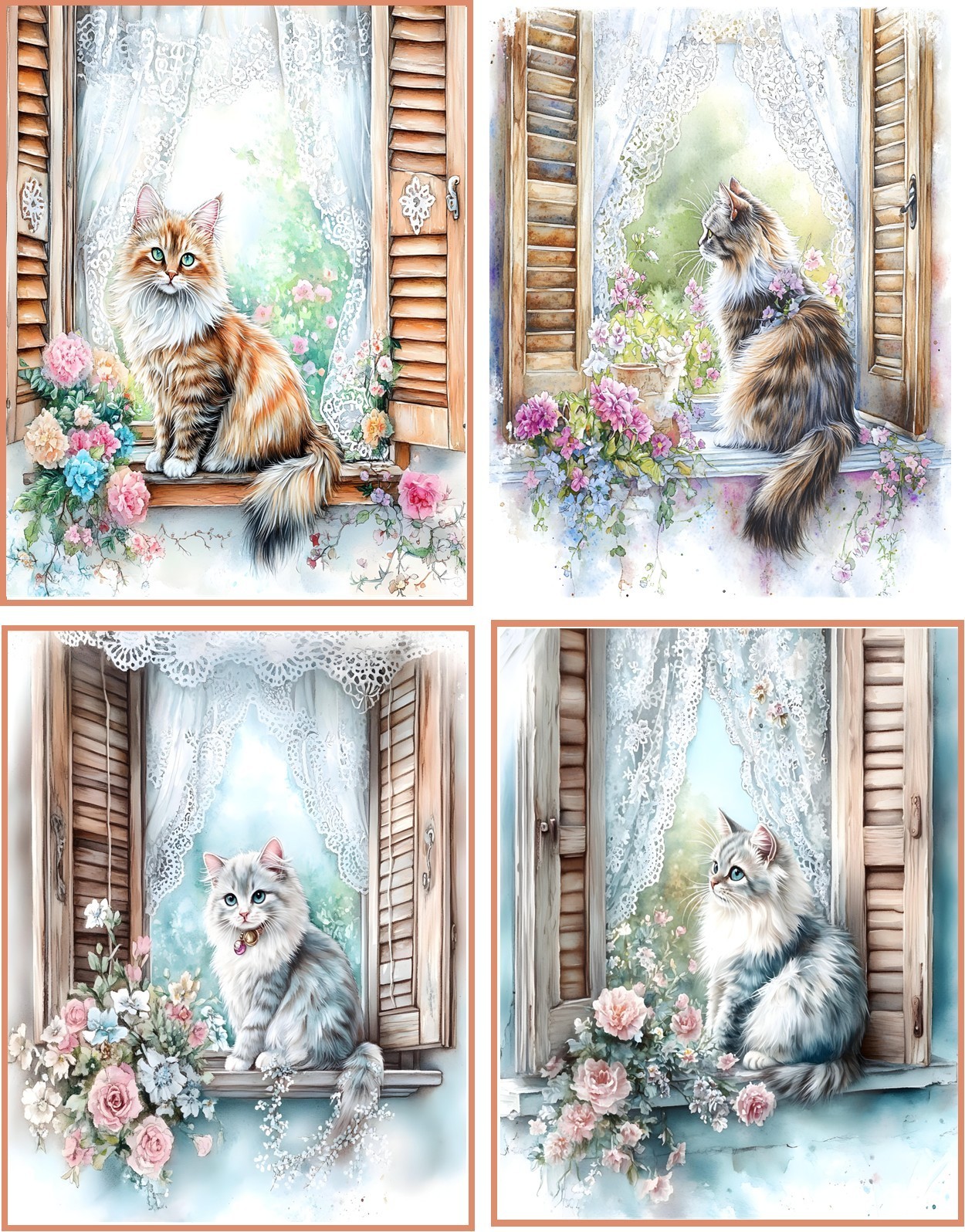 8 Cat Summer Shabby Chic glossy blank folded card organza bag pink envelopes