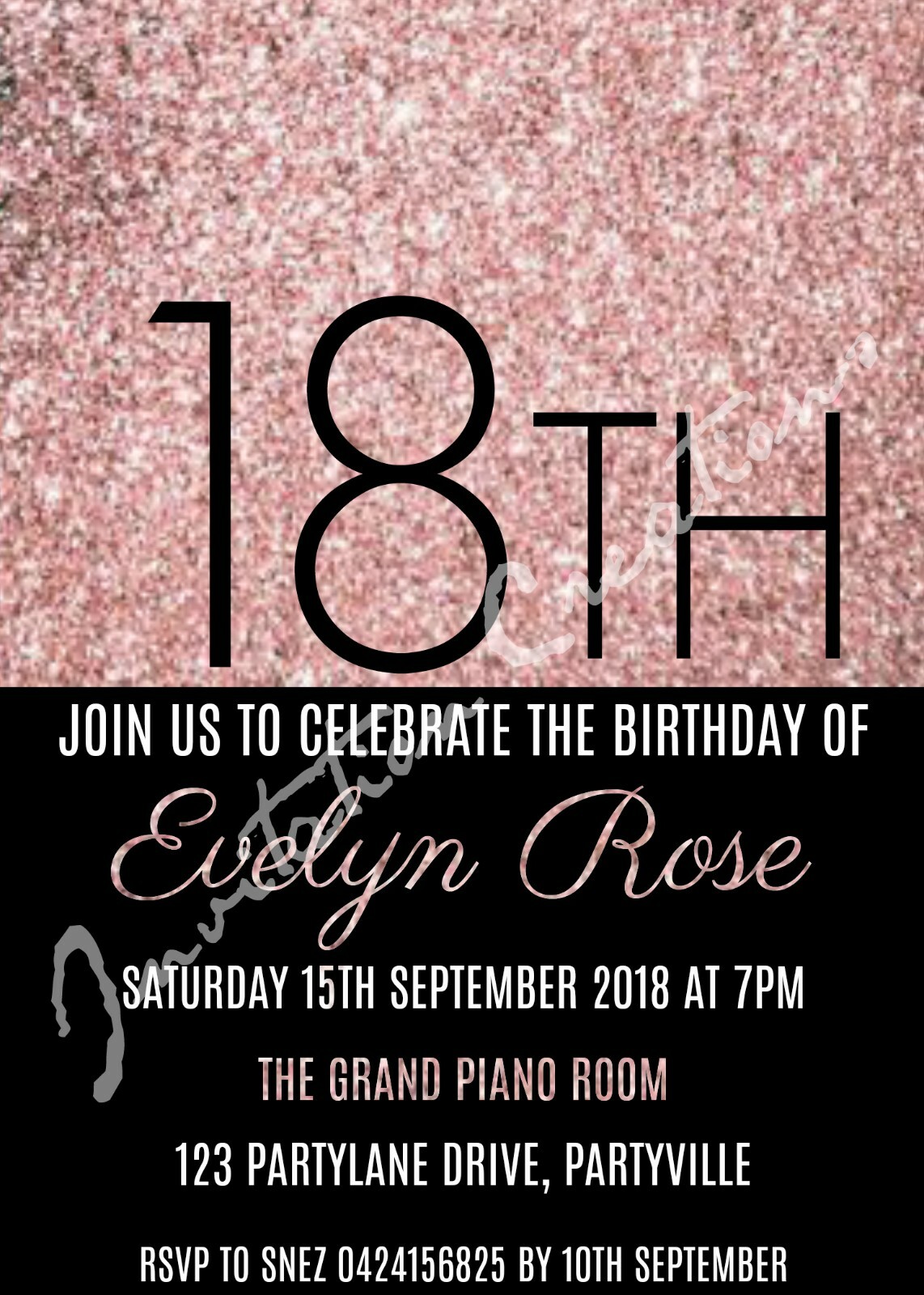DIY Print Custom ROSE GOLD GLITTER 18TH 21ST 30TH ETC Birthday Party Invitations