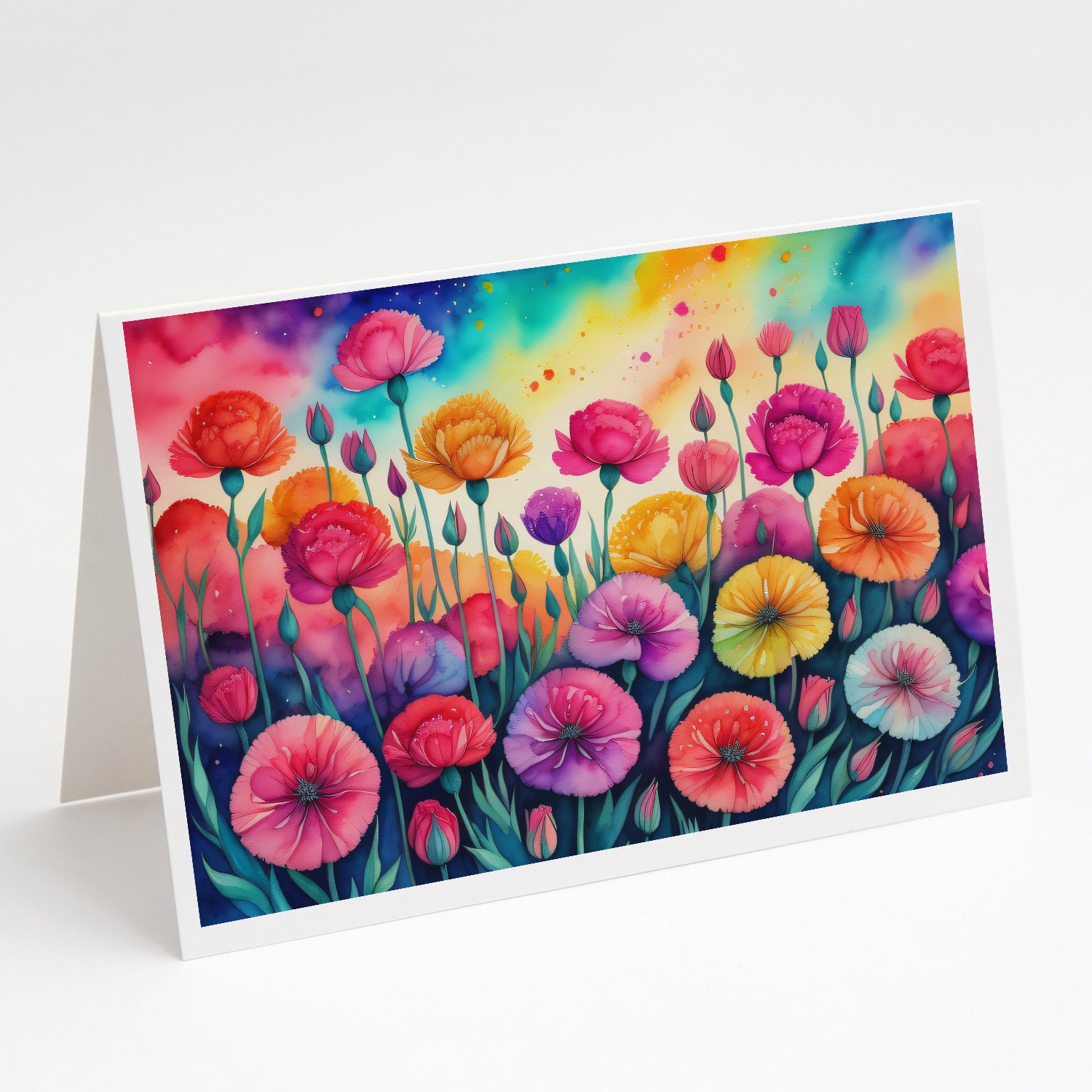 Caroline’s Treasures Carnations in Color Greeting Cards Pack of 8 DAC1420GCA7P