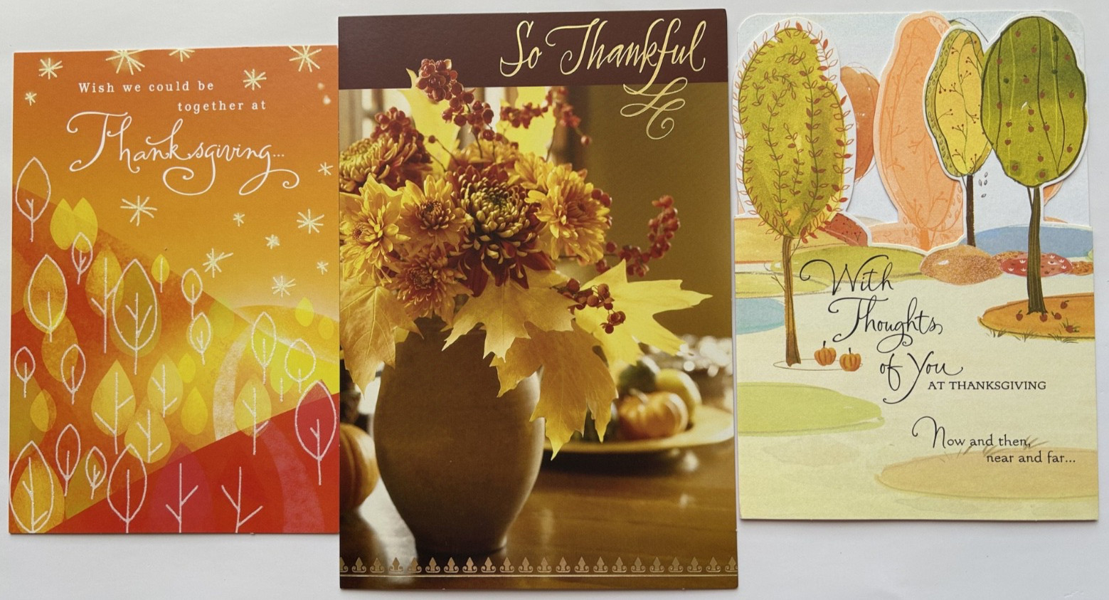 Lot of 3 Hallmark Thanksgiving Premium Greeting Cards ~ two for anyone, 1 friend
