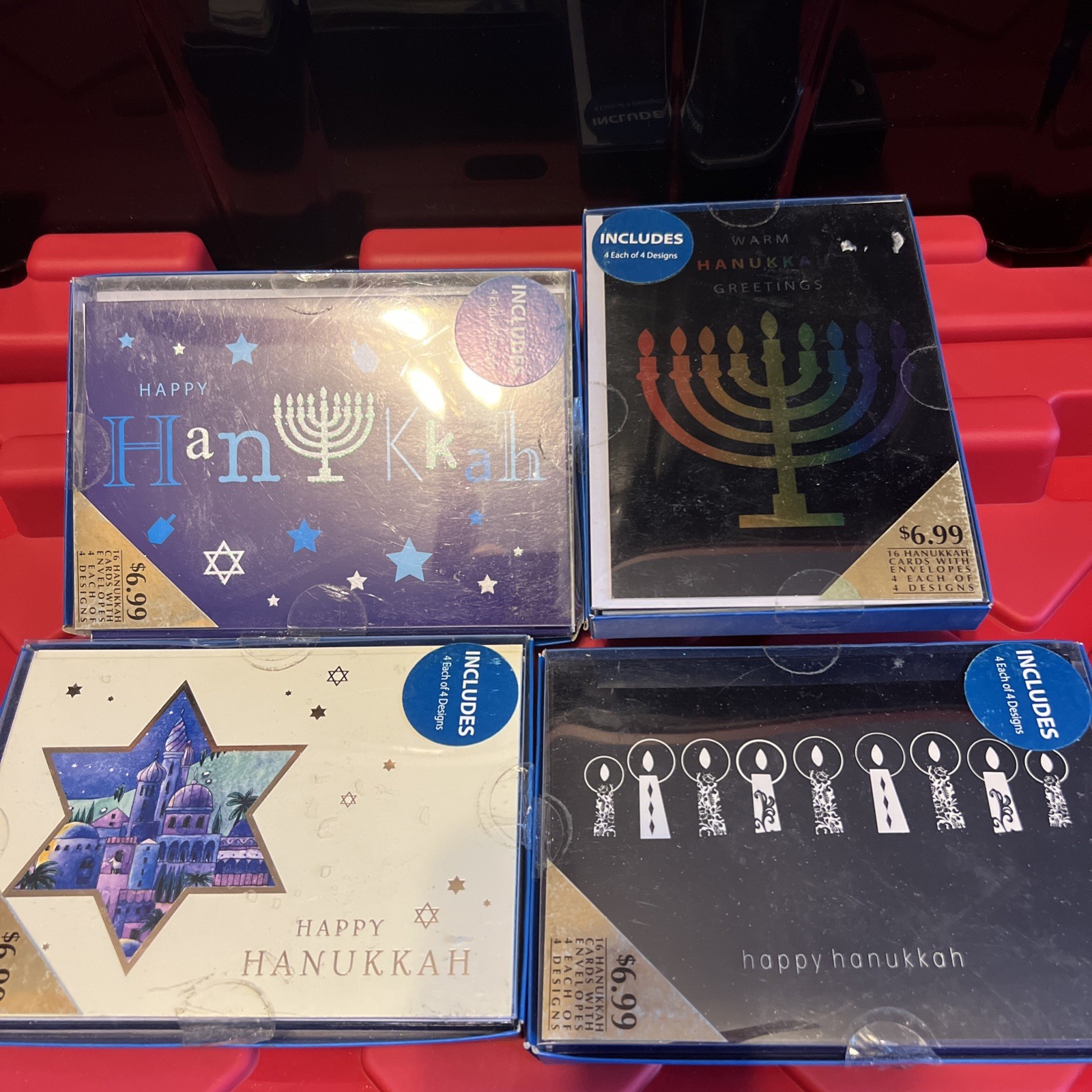 4 Packs of Hanukkah Cards & Envelopes – 4 Different Designs (64 cards total) NEW