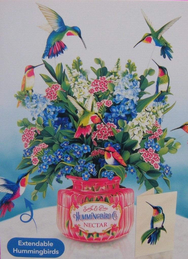 Pop up Flower Bouquet Greeting Card Hummingbird Oasis Freshcut Paper New (K/192)